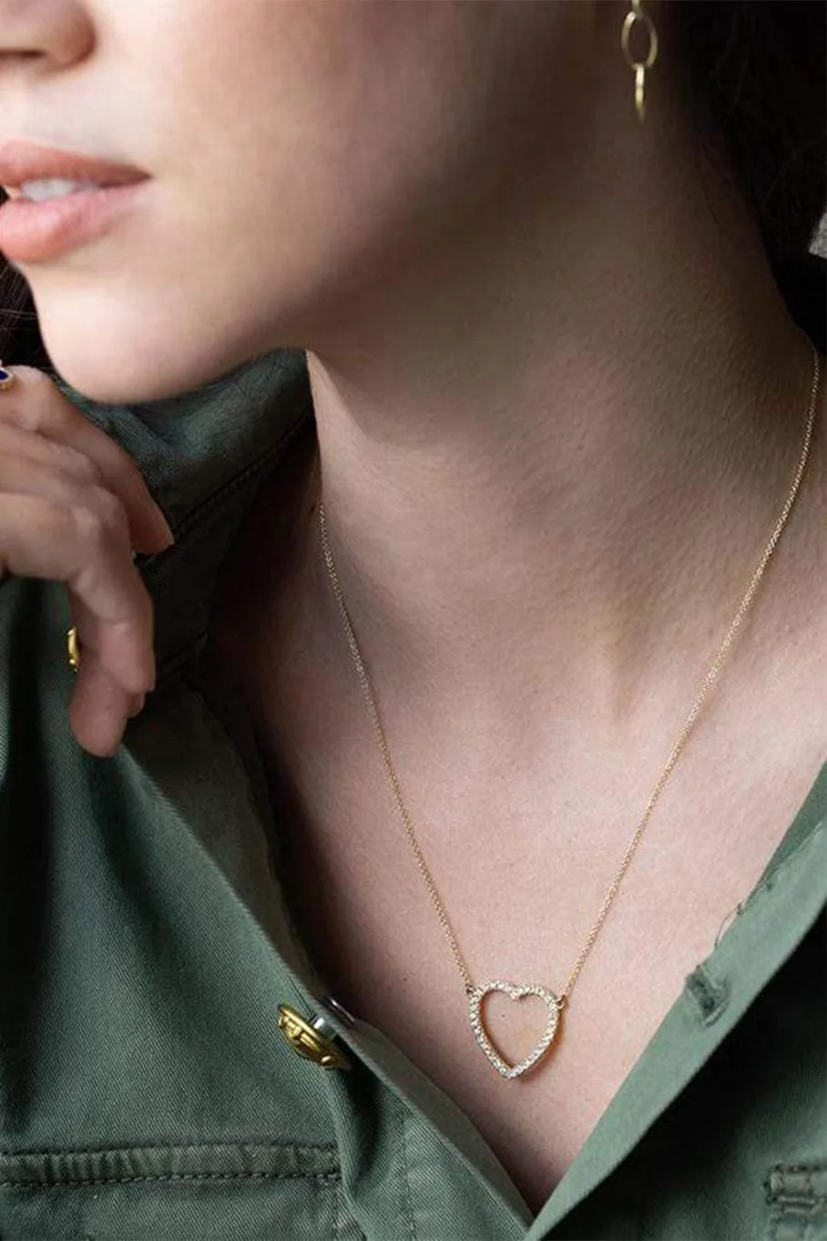 Large Diamond Open Heart Necklace