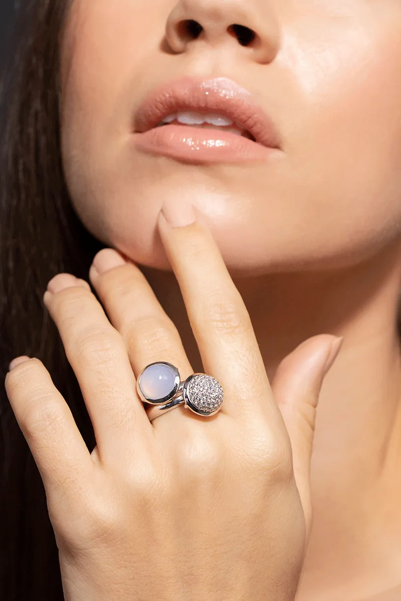 Large Diamond Pave Bouton Ring