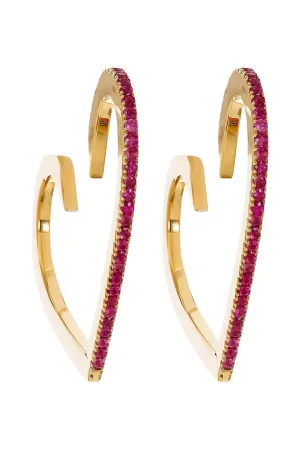 Large Ruby Heart Hoops