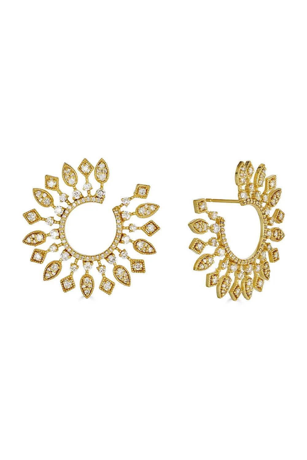 Large Sunburst Celestial Diamond Bypass Hoop Earrings