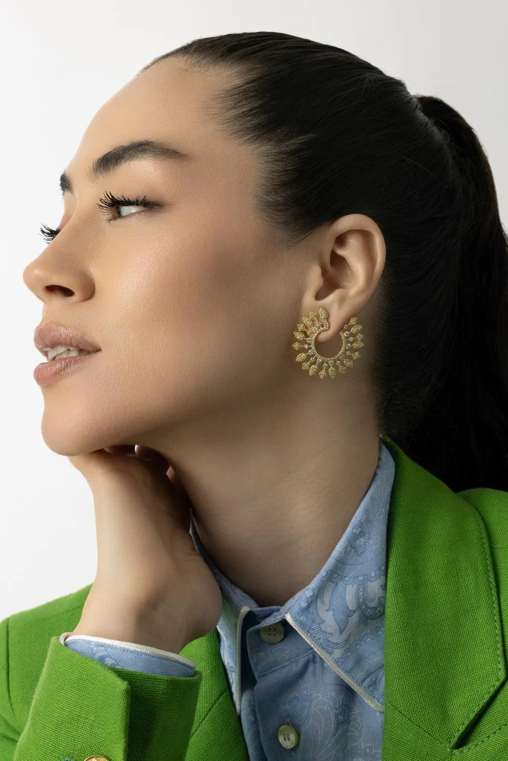 Large Sunburst Celestial Diamond Bypass Hoop Earrings