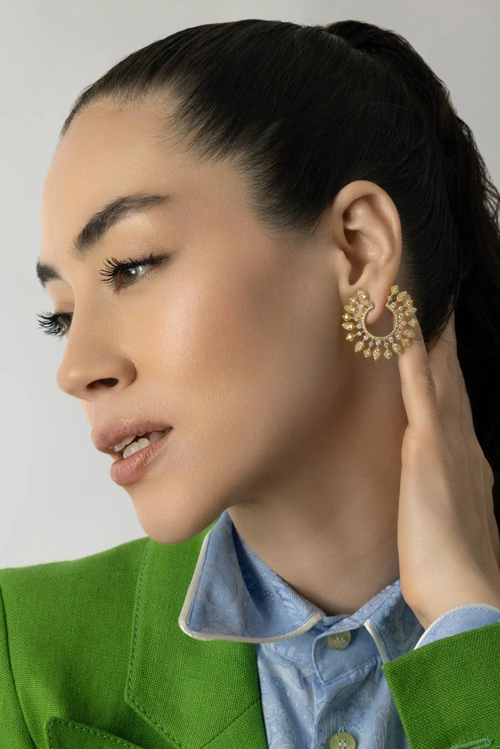 Large Sunburst Celestial Diamond Bypass Hoop Earrings