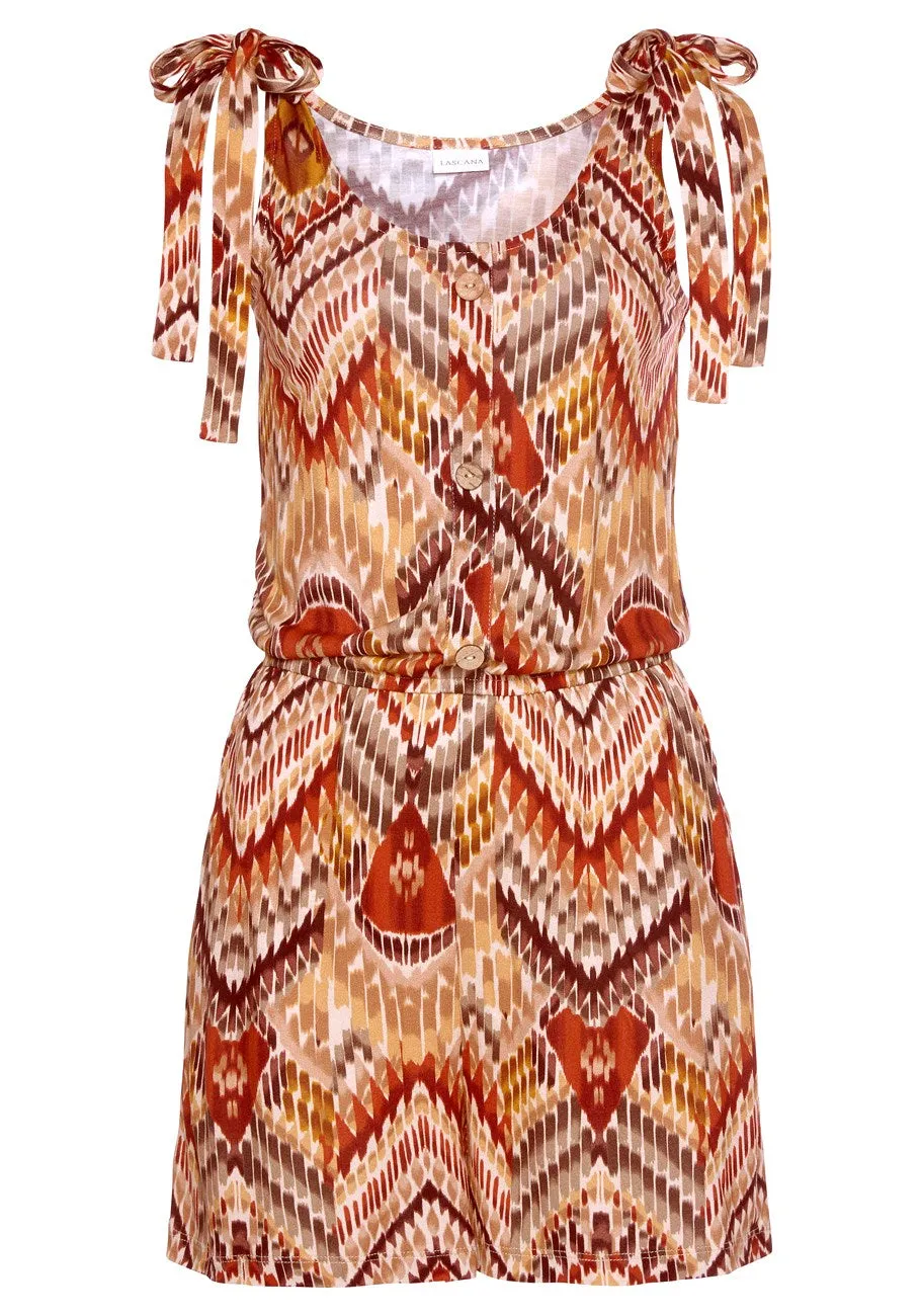 LASCANA Women's Printed Tie Strap Romper
