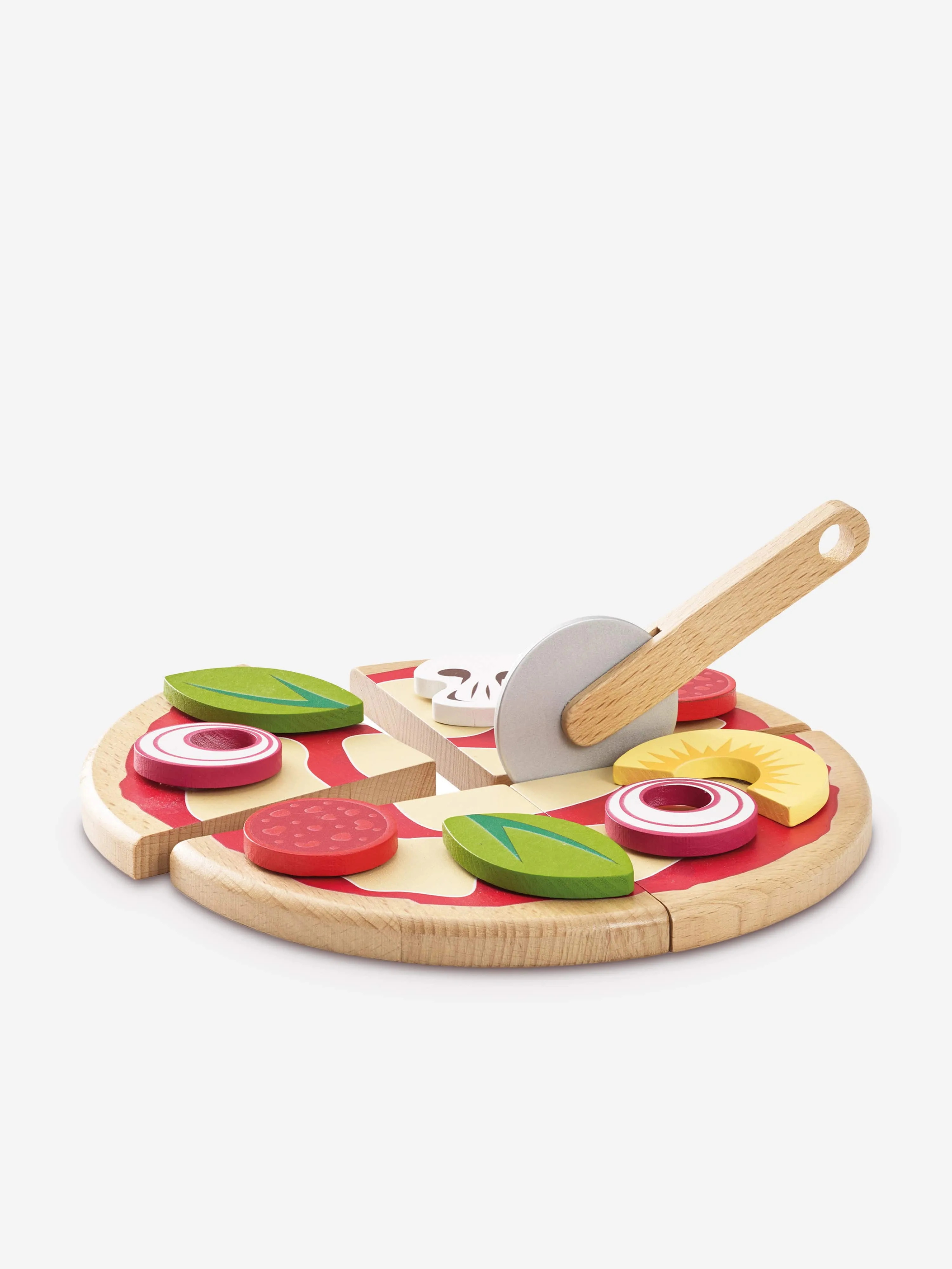 Le Toy Van Pizza & Toppings with Slice Cutter-13 Piece (W:20 x D:20 x H:2cm)