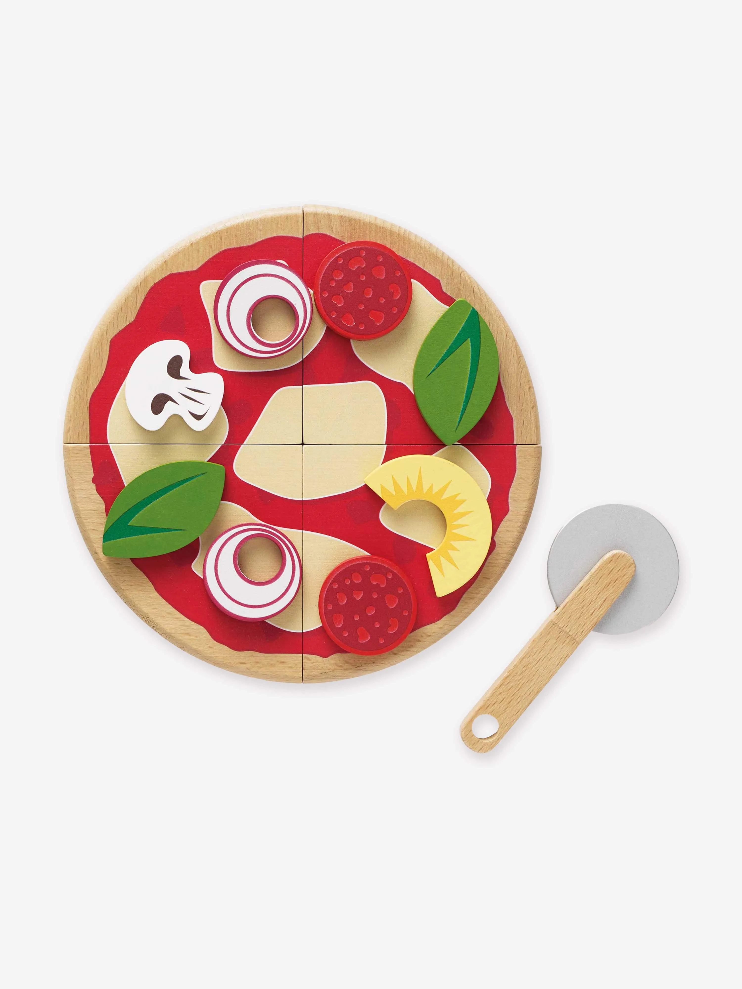 Le Toy Van Pizza & Toppings with Slice Cutter-13 Piece (W:20 x D:20 x H:2cm)