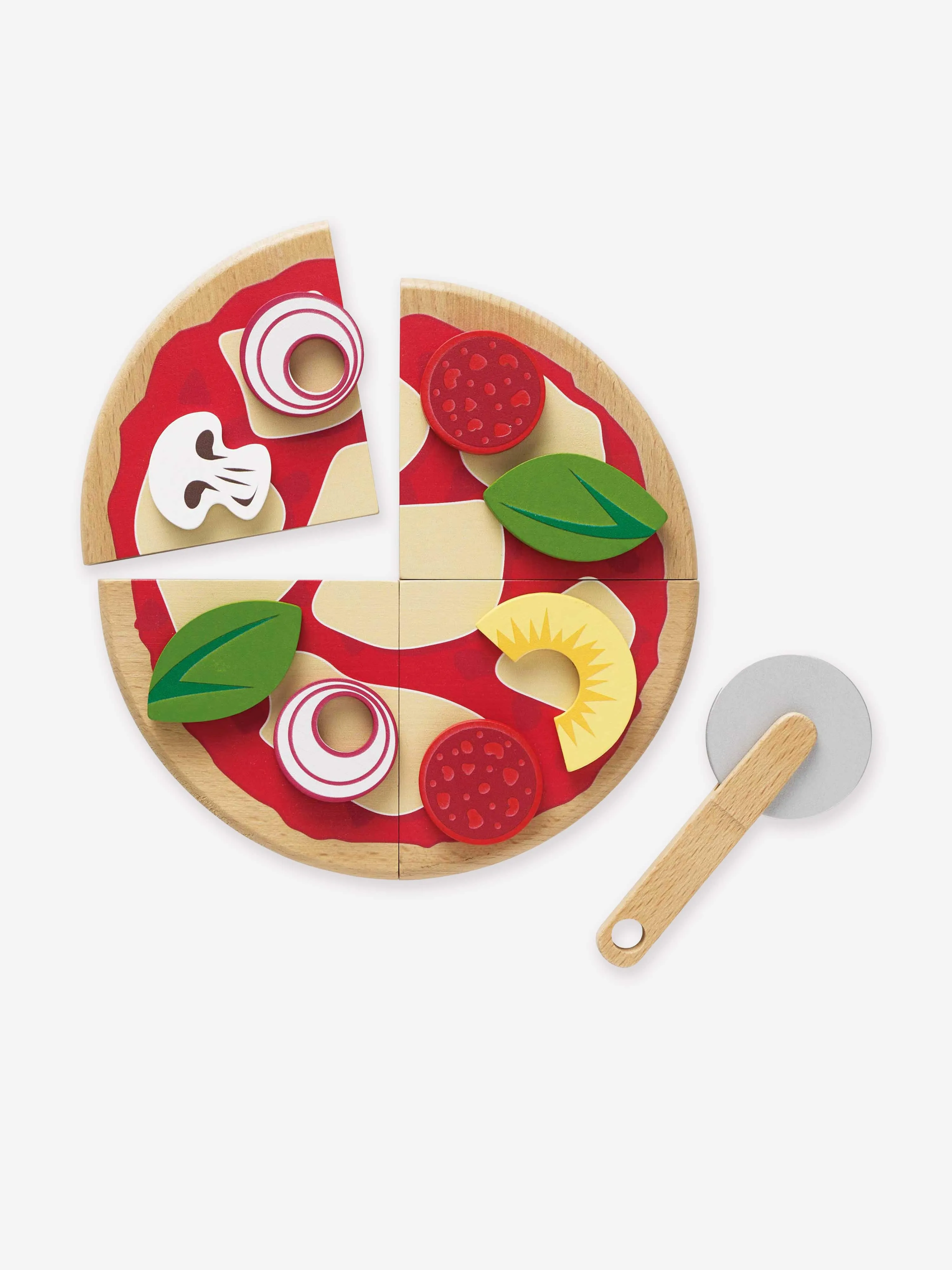 Le Toy Van Pizza & Toppings with Slice Cutter-13 Piece (W:20 x D:20 x H:2cm)