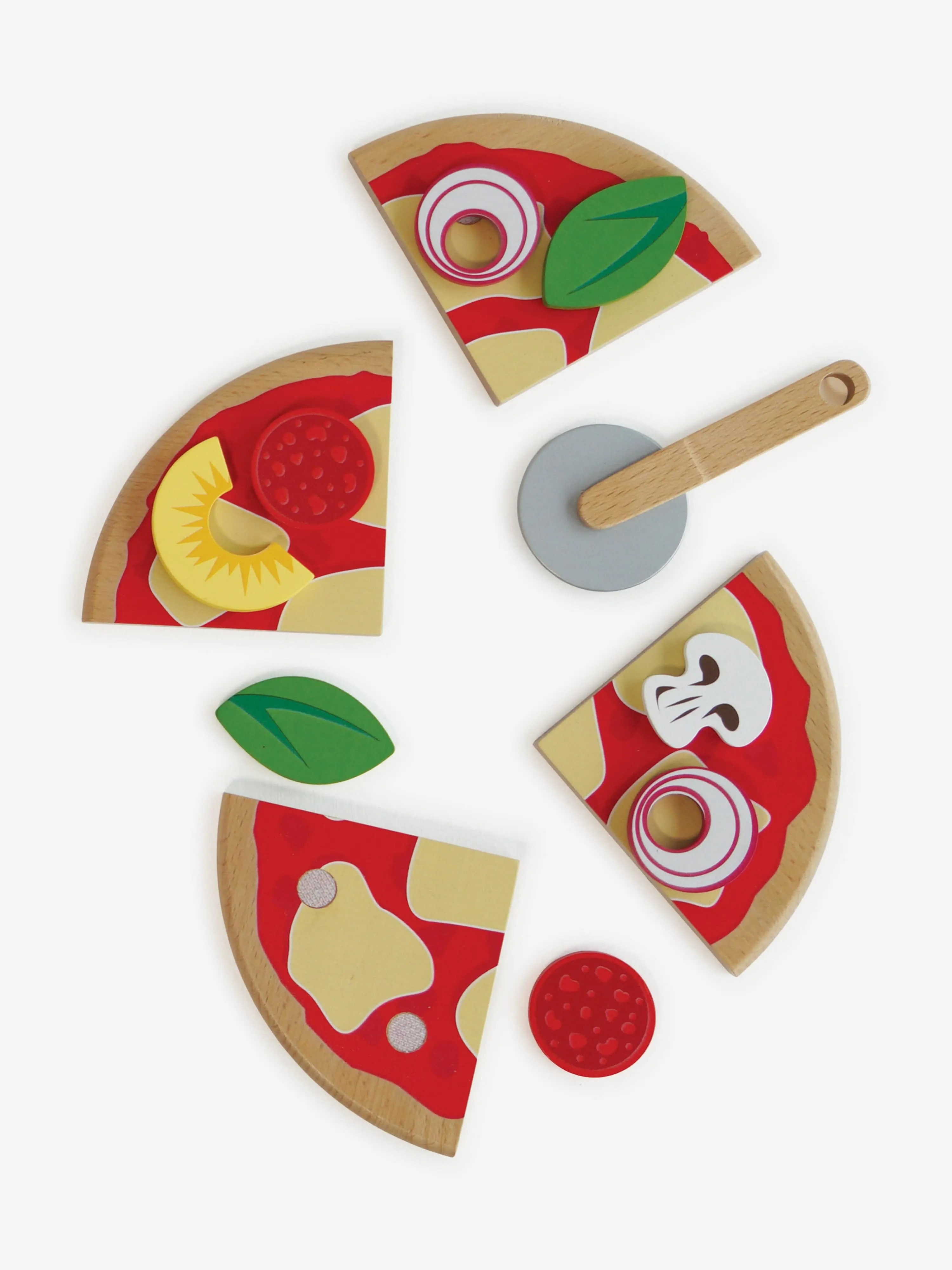 Le Toy Van Pizza & Toppings with Slice Cutter-13 Piece (W:20 x D:20 x H:2cm)