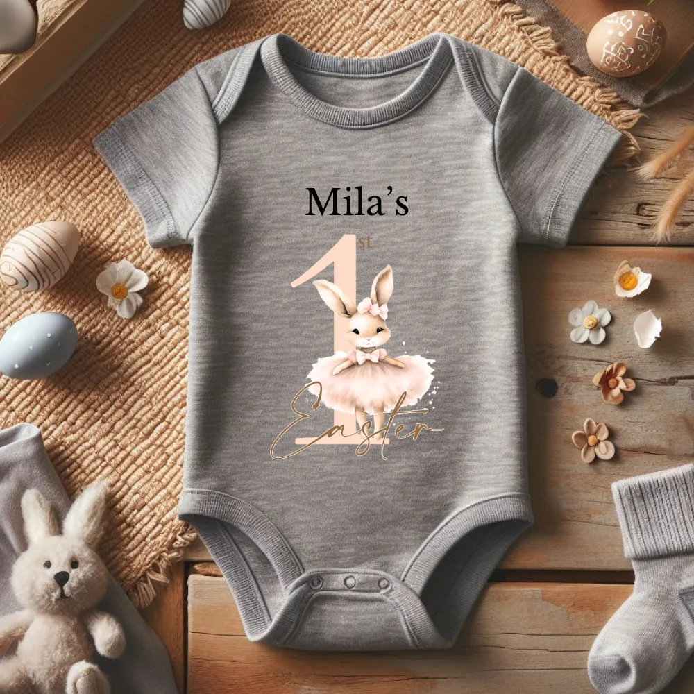 Little Bunny- Personalised First Easter Baby Vest Grey