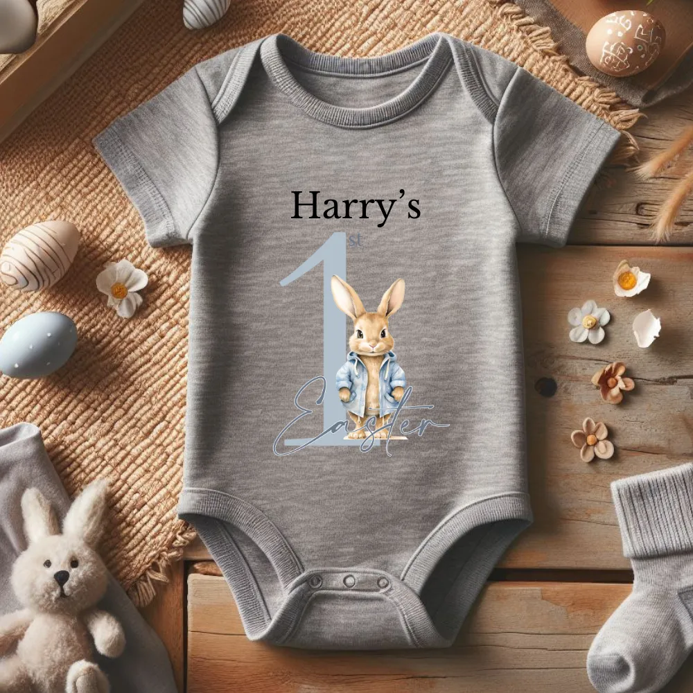 Little Bunny- Personalised First Easter Baby Vest Grey