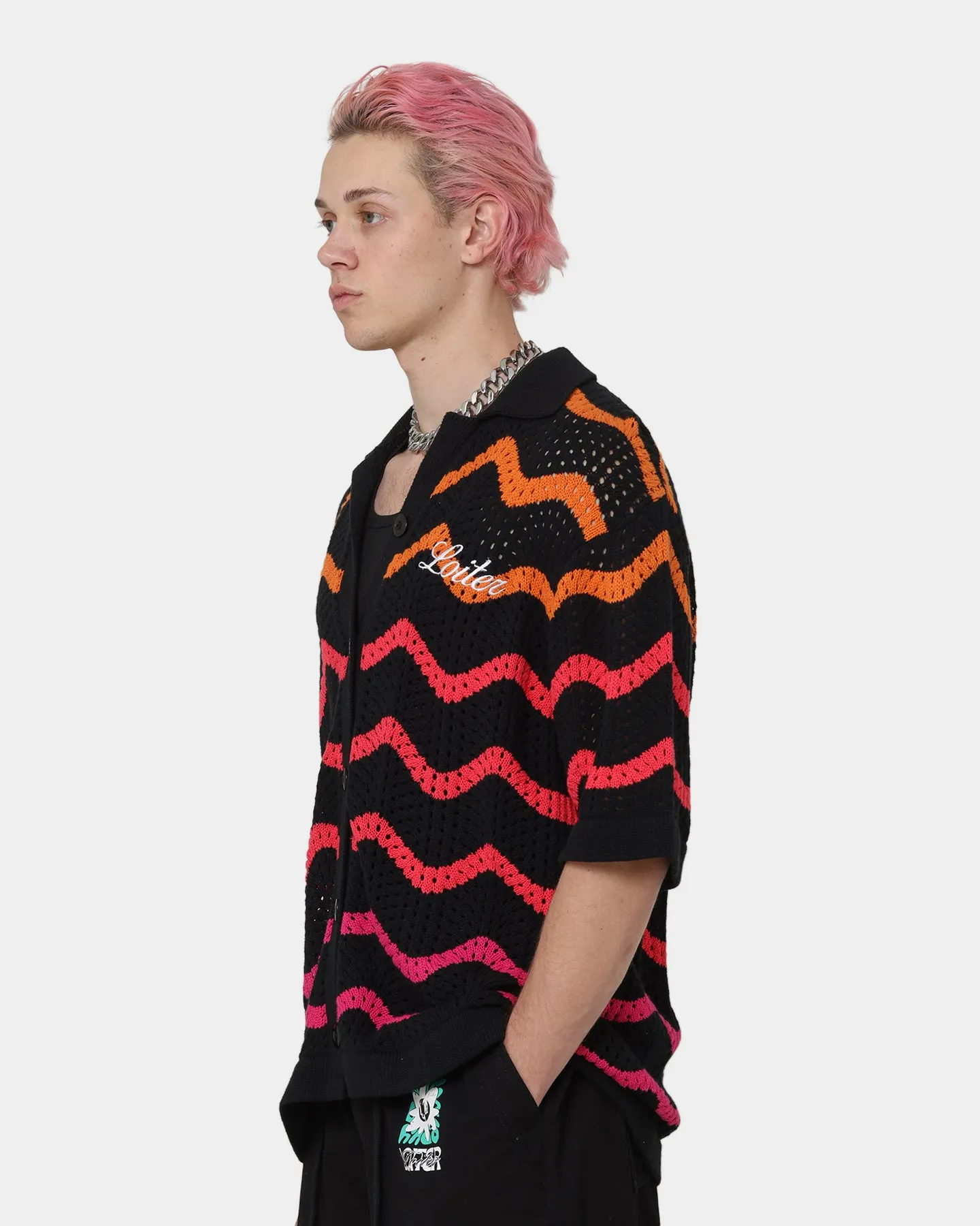 Loiter Breeze Knit Button-Up Shirt Black