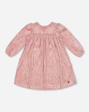 Long Sleeve Velvet Dress With Frills Light Pink