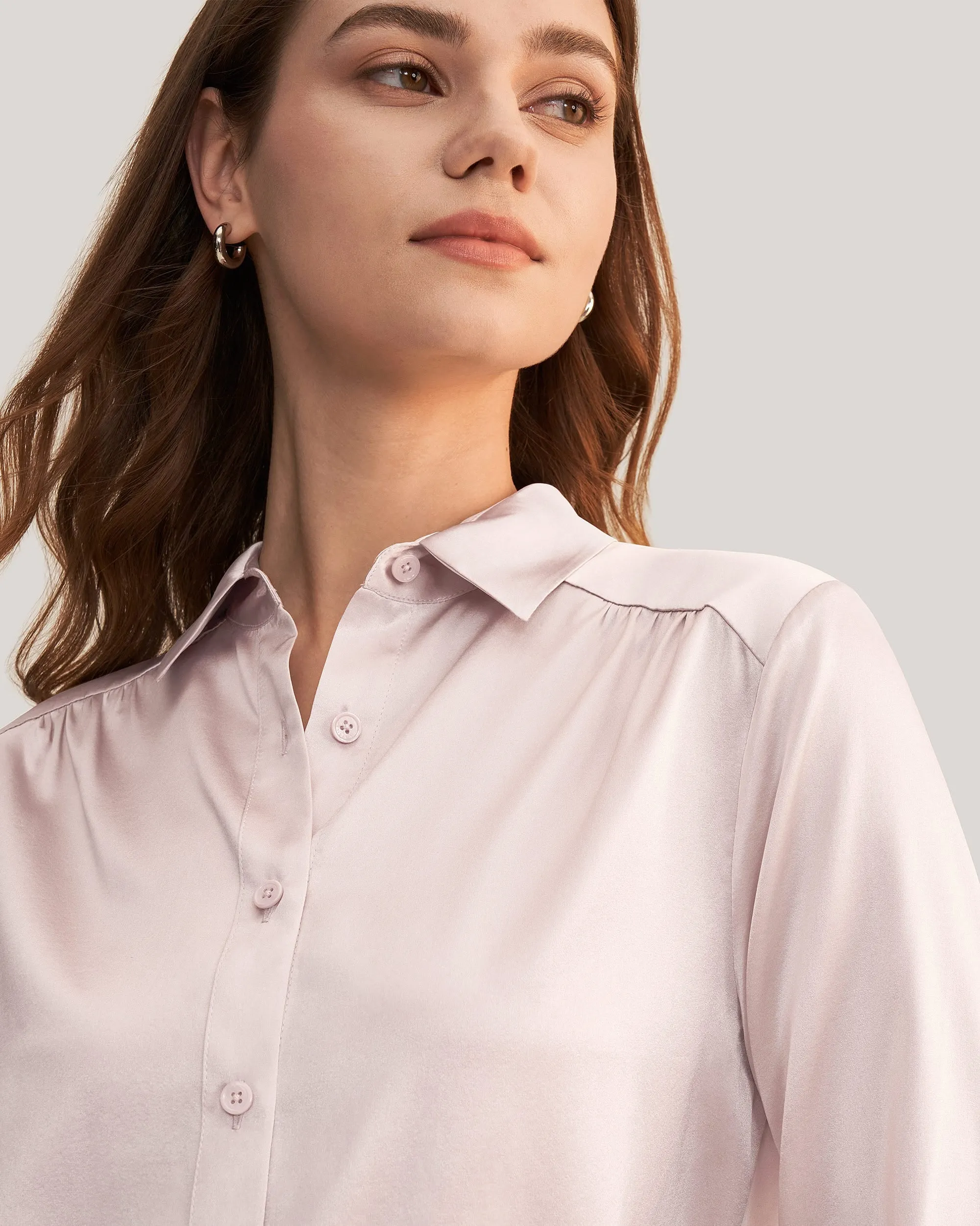 Long Sleeves Collared  Silk Blouse