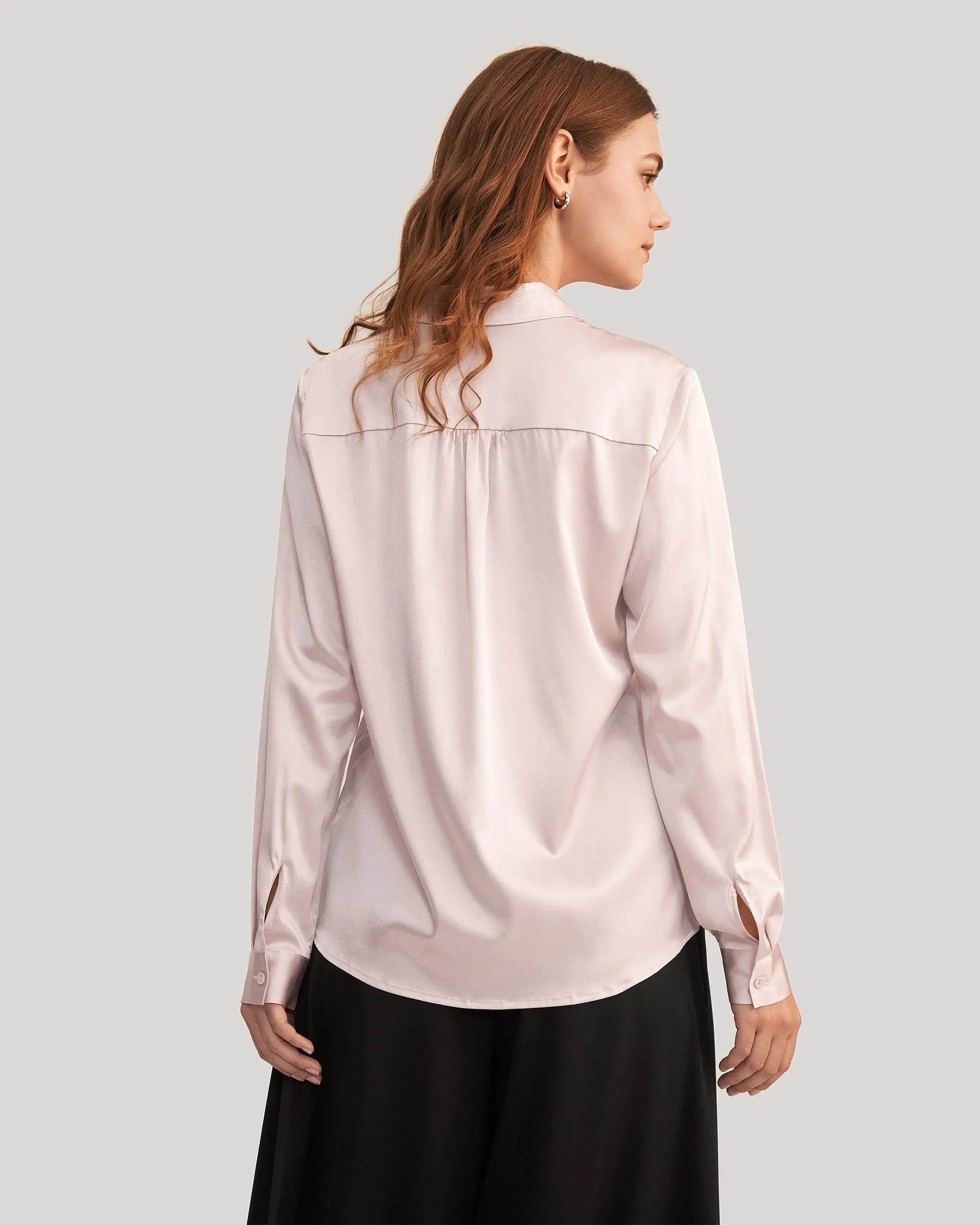 Long Sleeves Collared  Silk Blouse