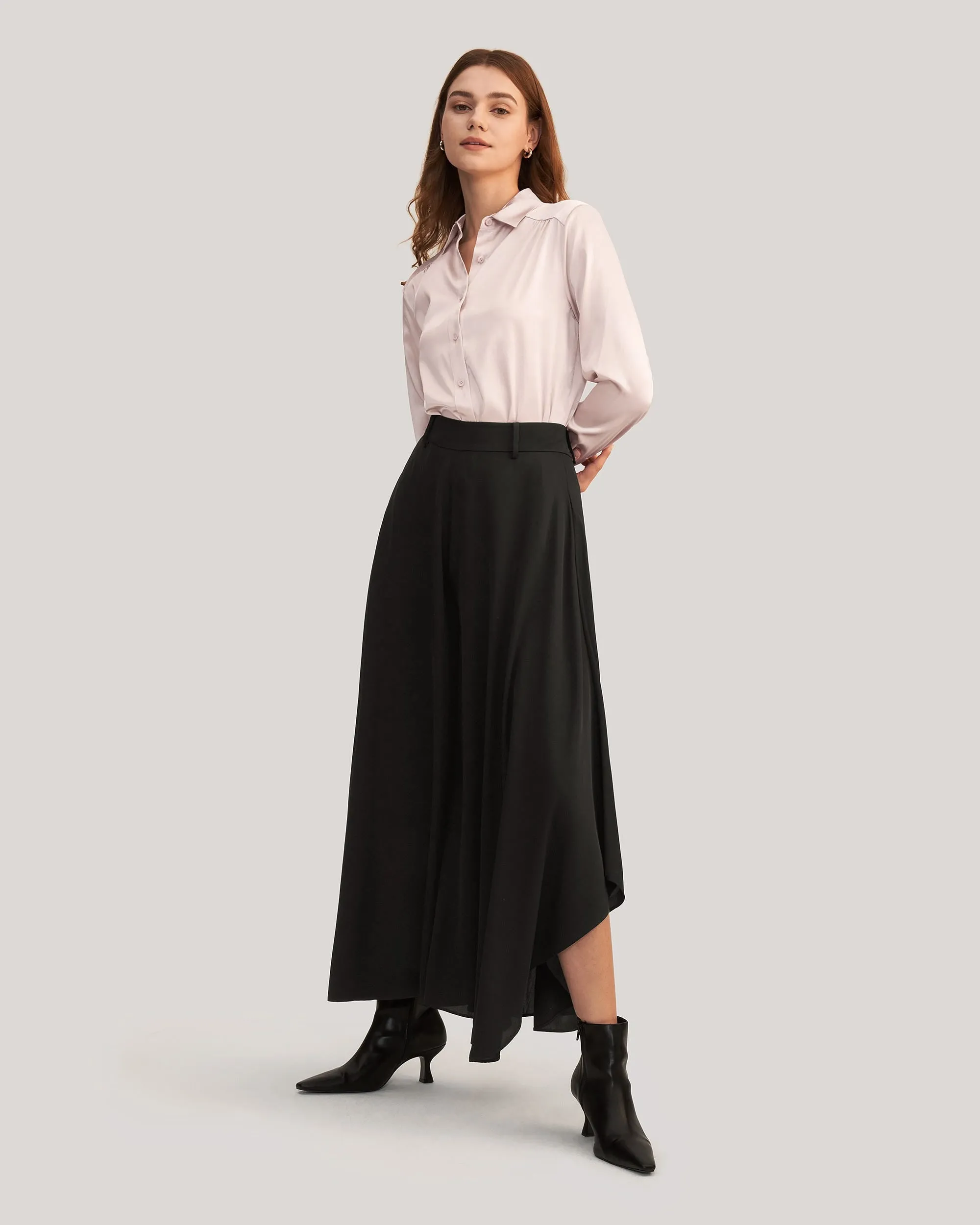 Long Sleeves Collared  Silk Blouse
