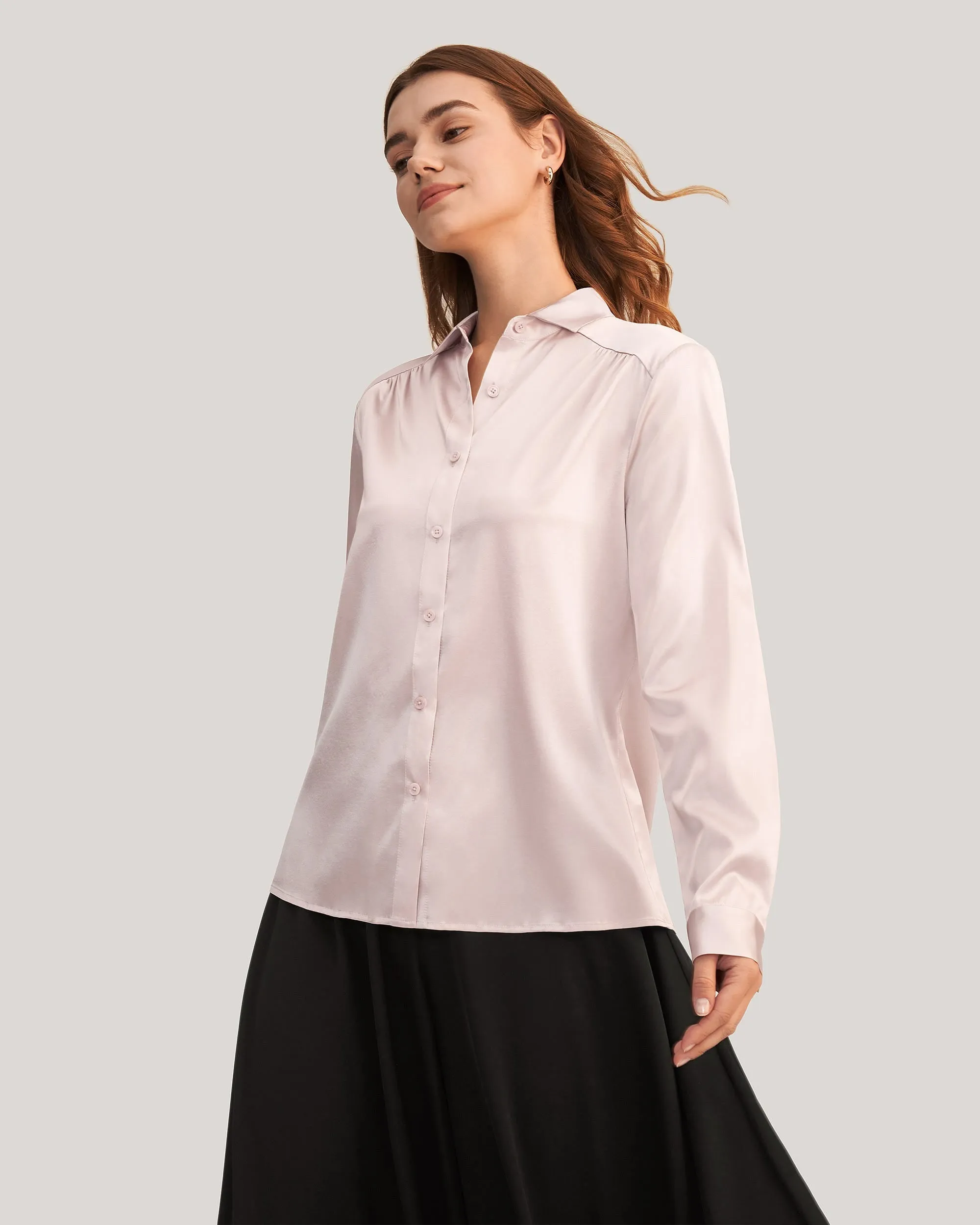 Long Sleeves Collared  Silk Blouse