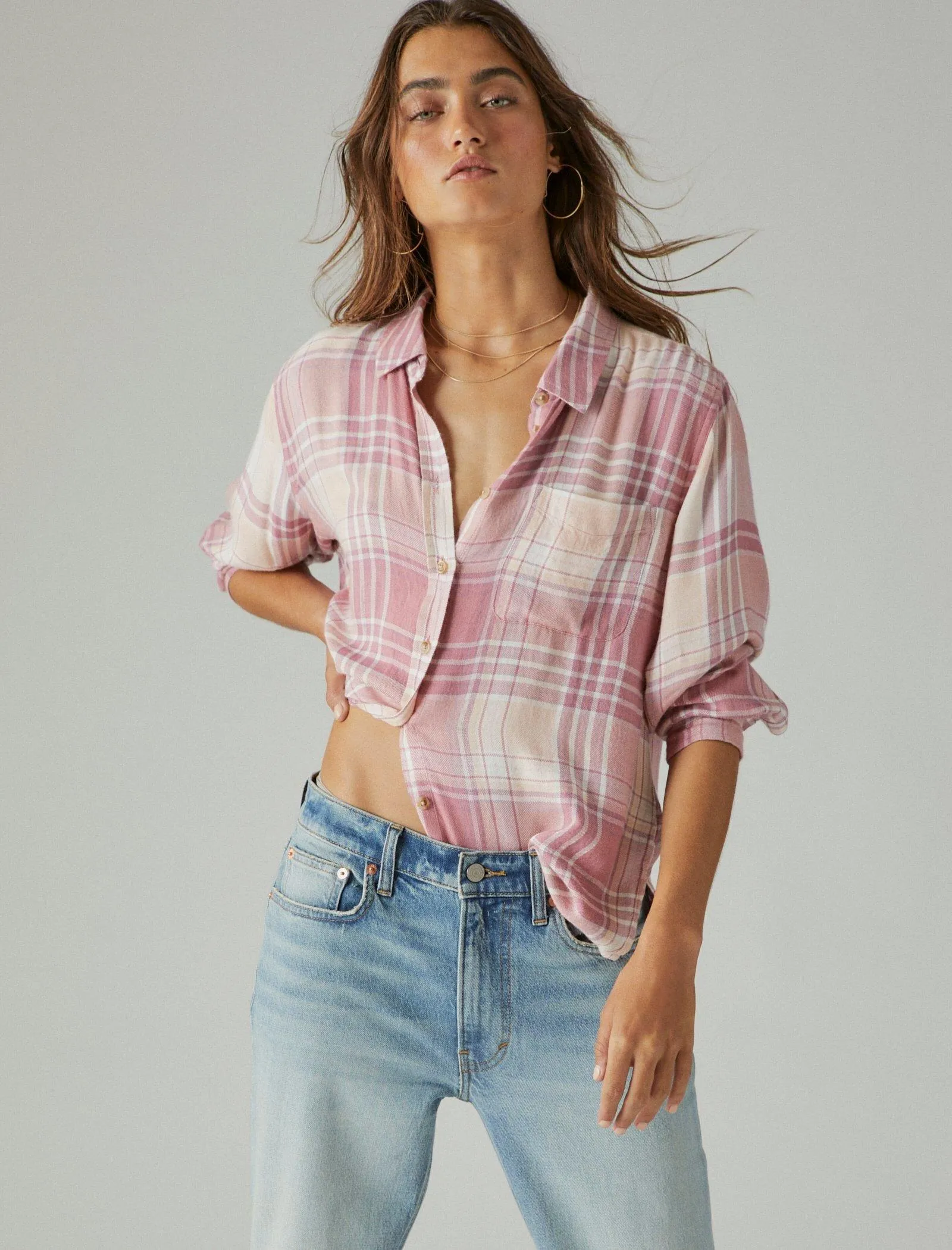 Lucky Brand Women's Cloud Plaid Boyfriend Shirt