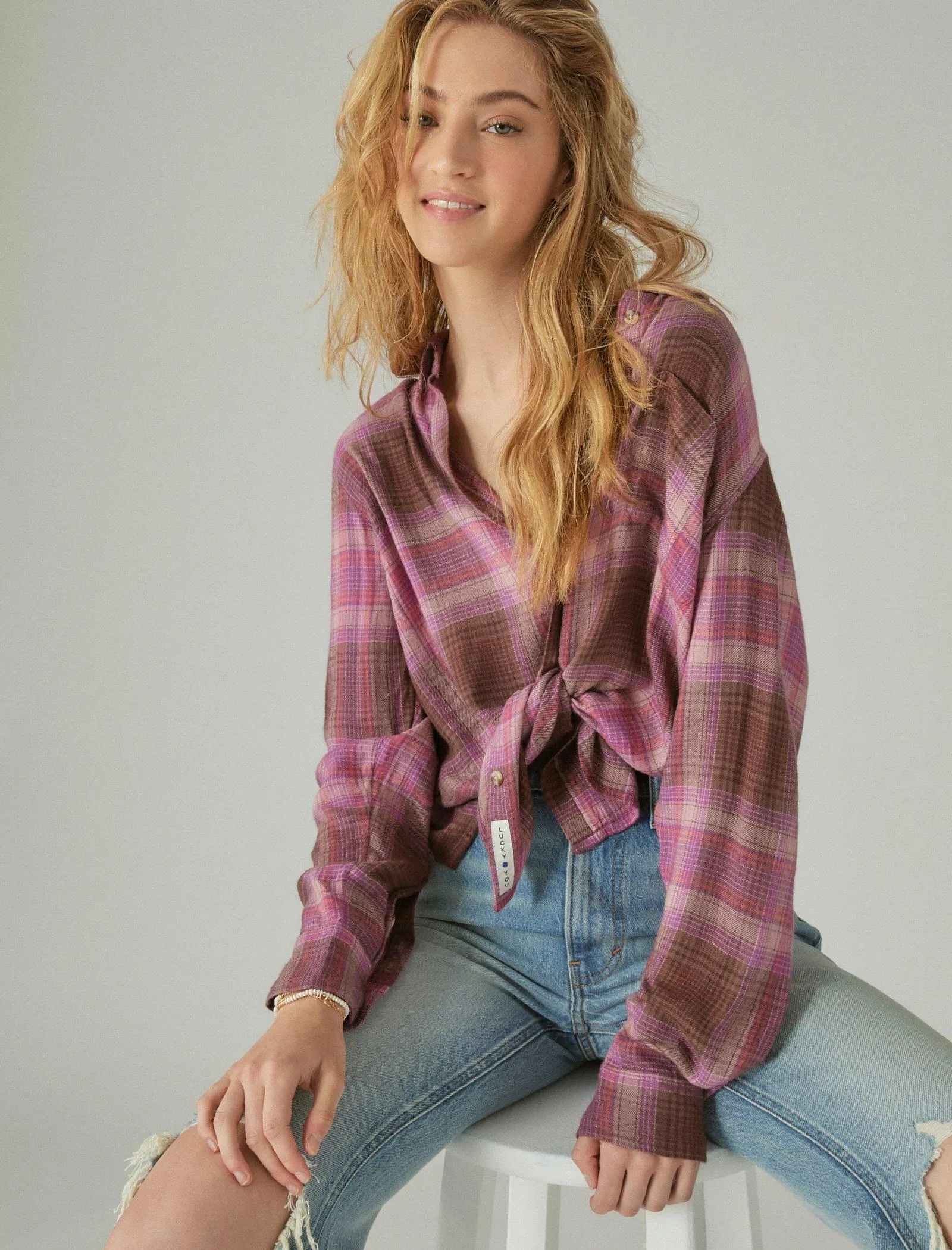 Lucky Brand Women's Cloud Plaid Boyfriend Shirt