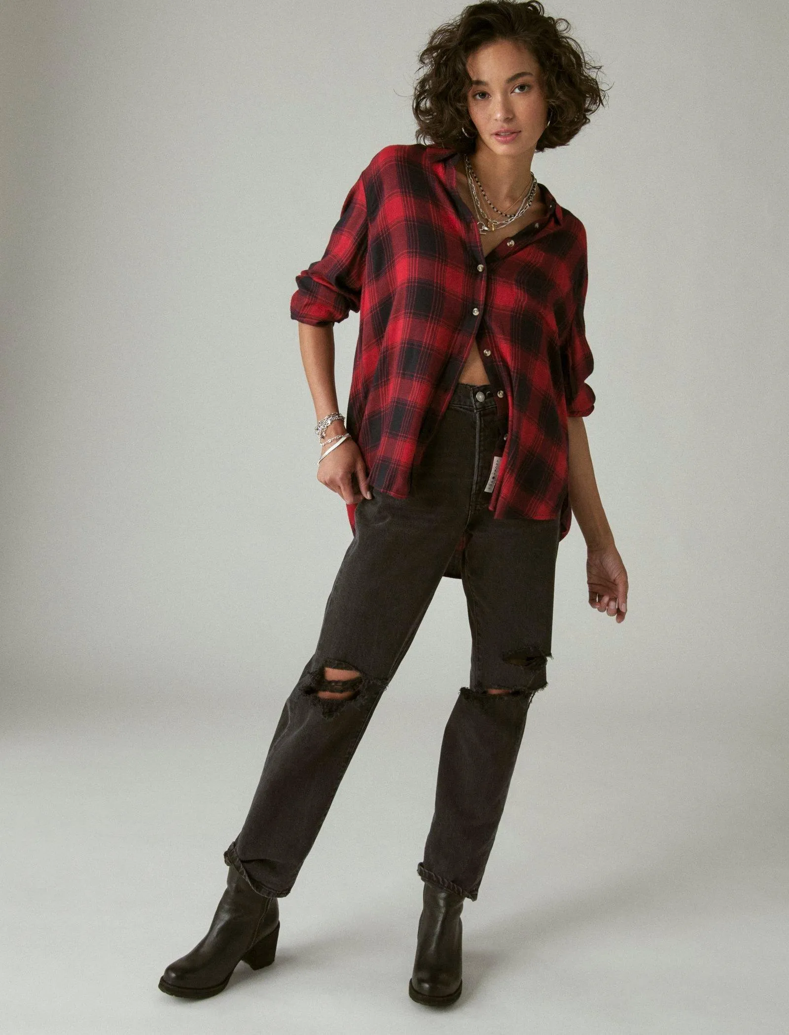 Lucky Brand Women's Cloud Plaid Boyfriend Shirt
