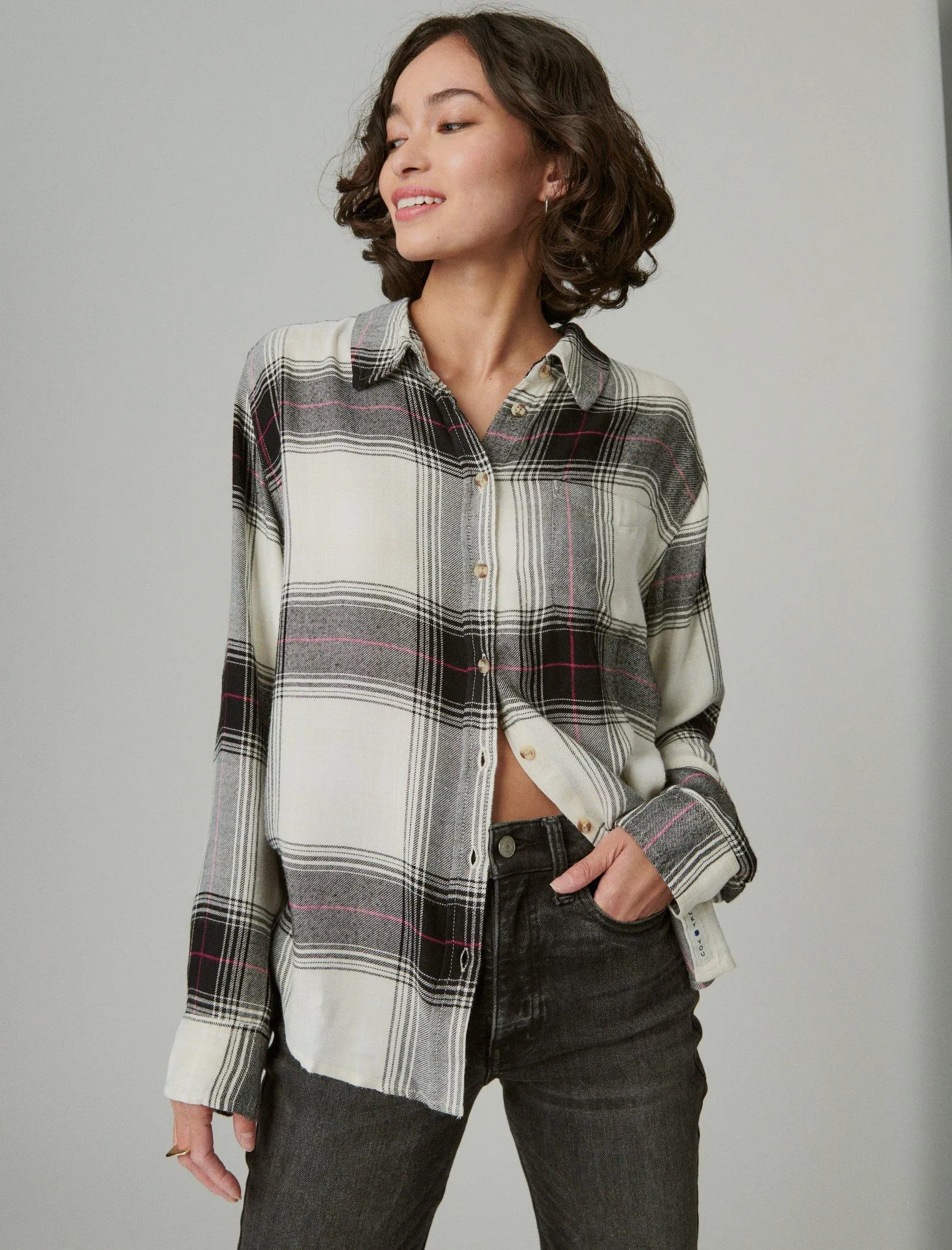 Lucky Brand Women's Cloud Plaid Boyfriend Shirt