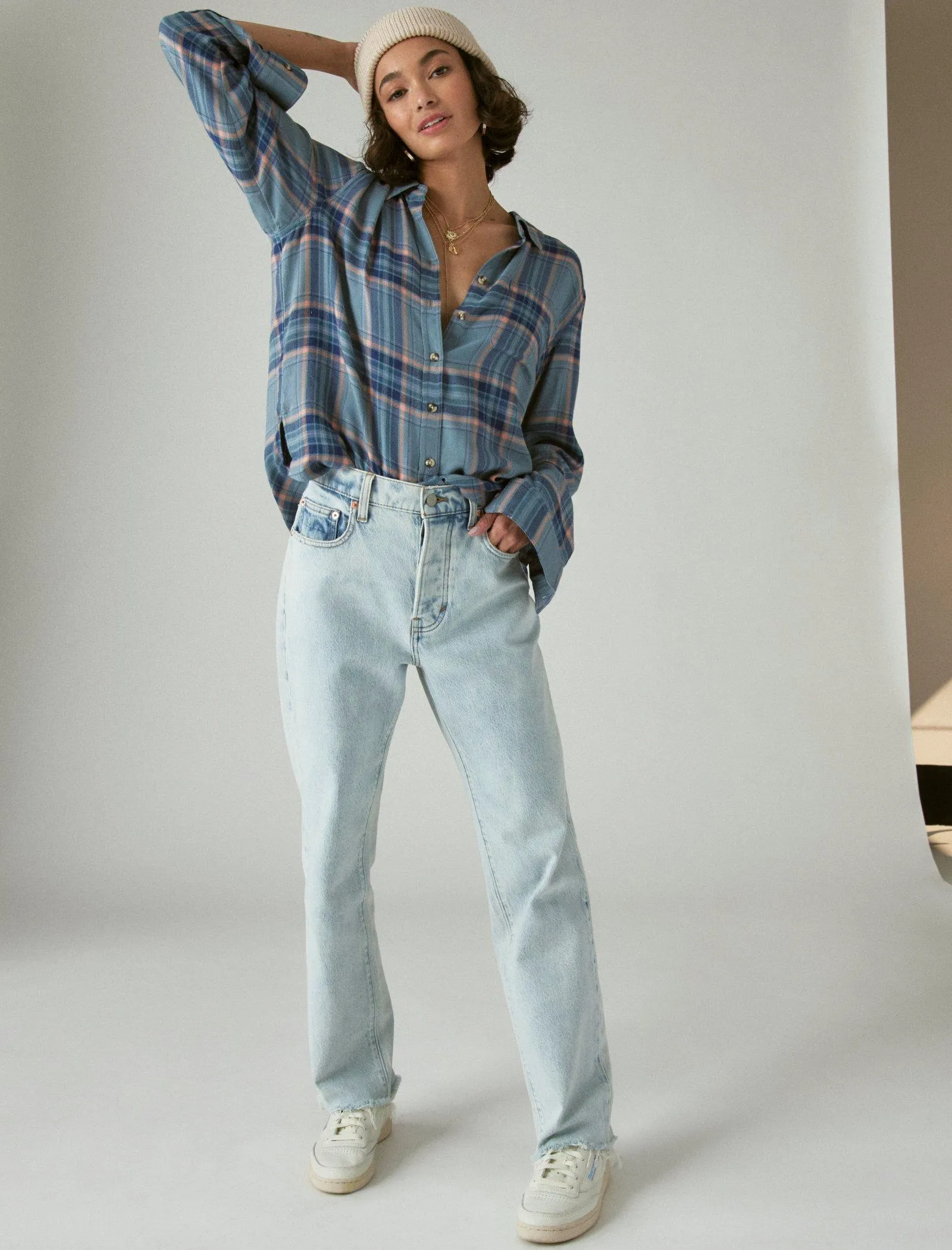 Lucky Brand Women's Cloud Plaid Boyfriend Shirt