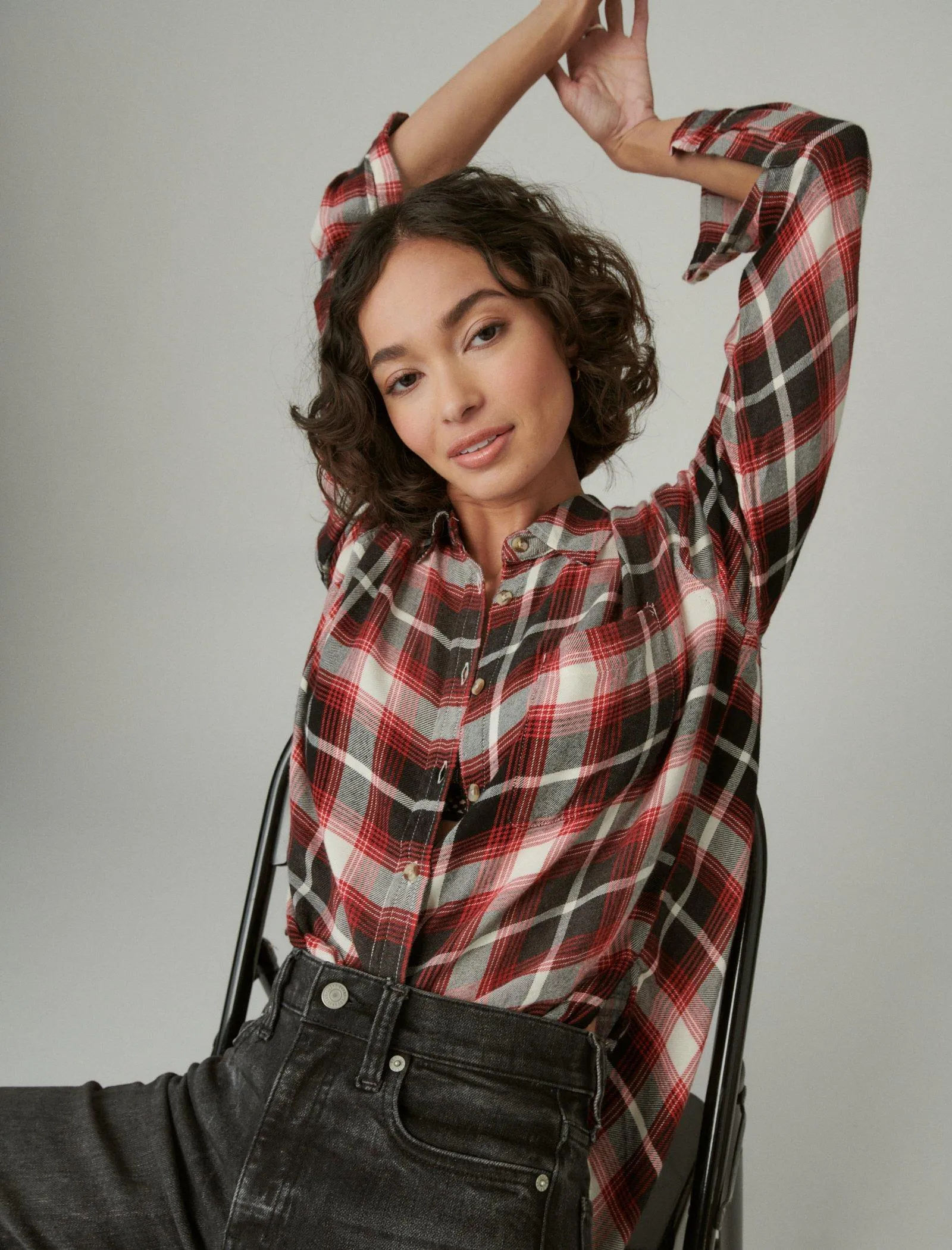Lucky Brand Women's Cloud Plaid Boyfriend Shirt