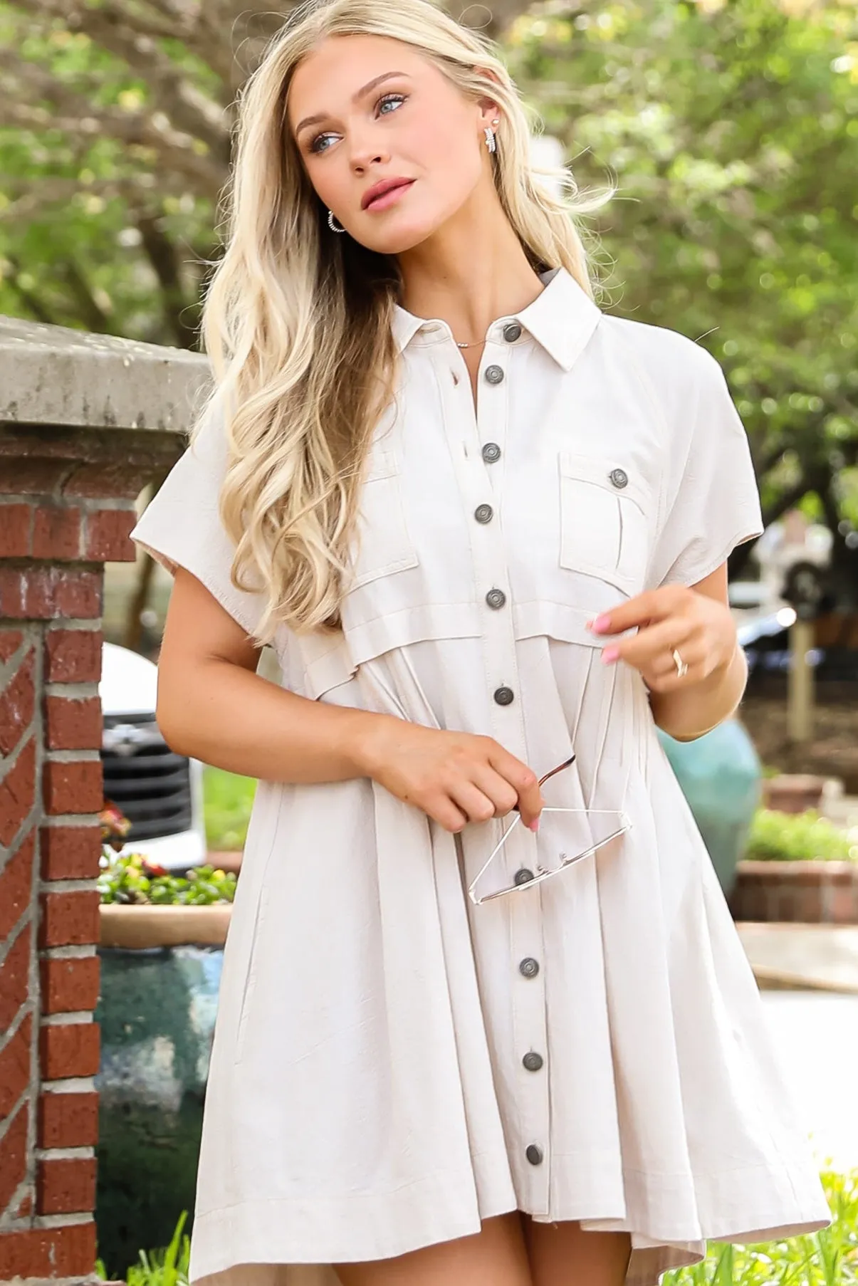 Lucky To Be Me Beige Babydoll Mini Dress
