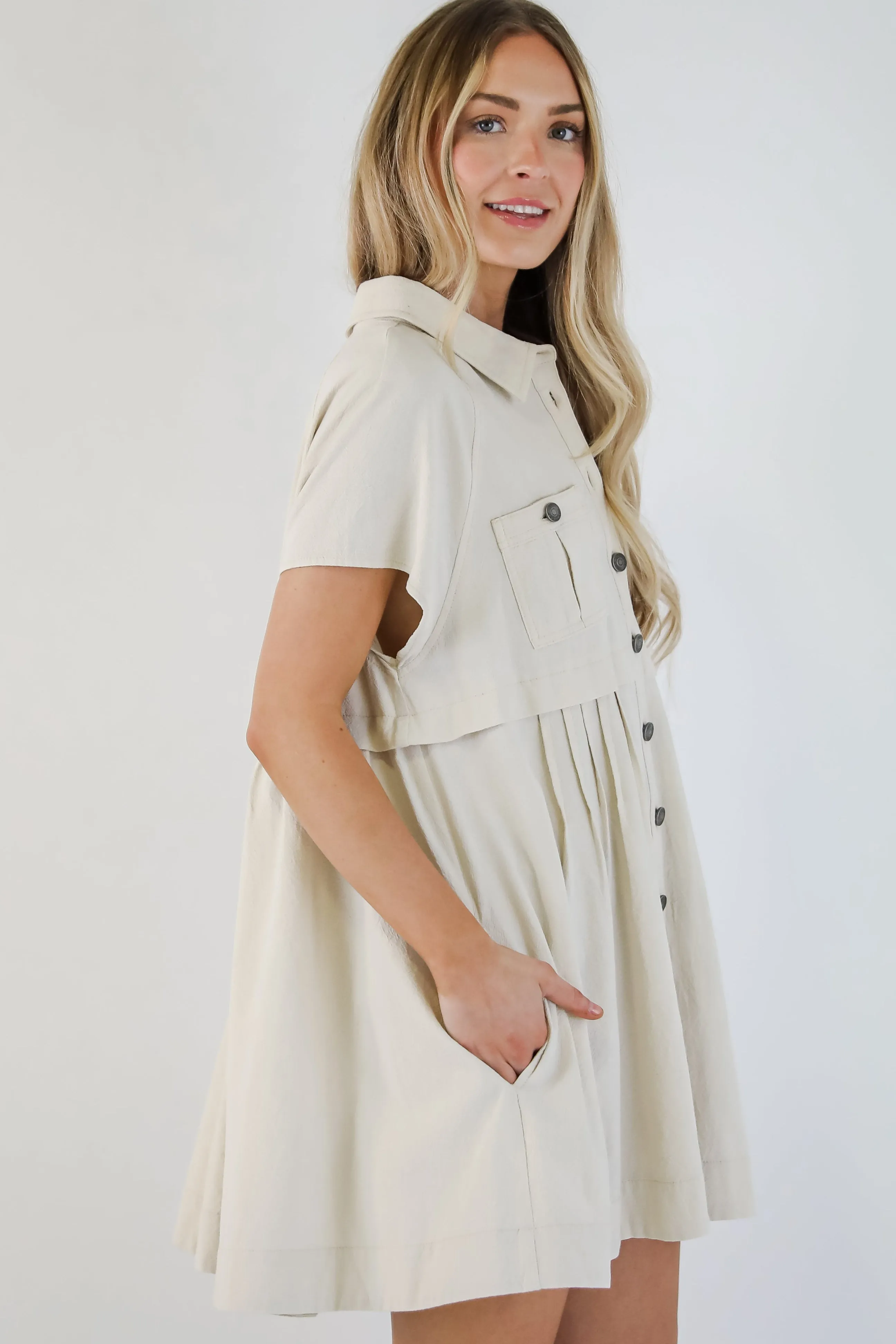 Lucky To Be Me Beige Babydoll Mini Dress