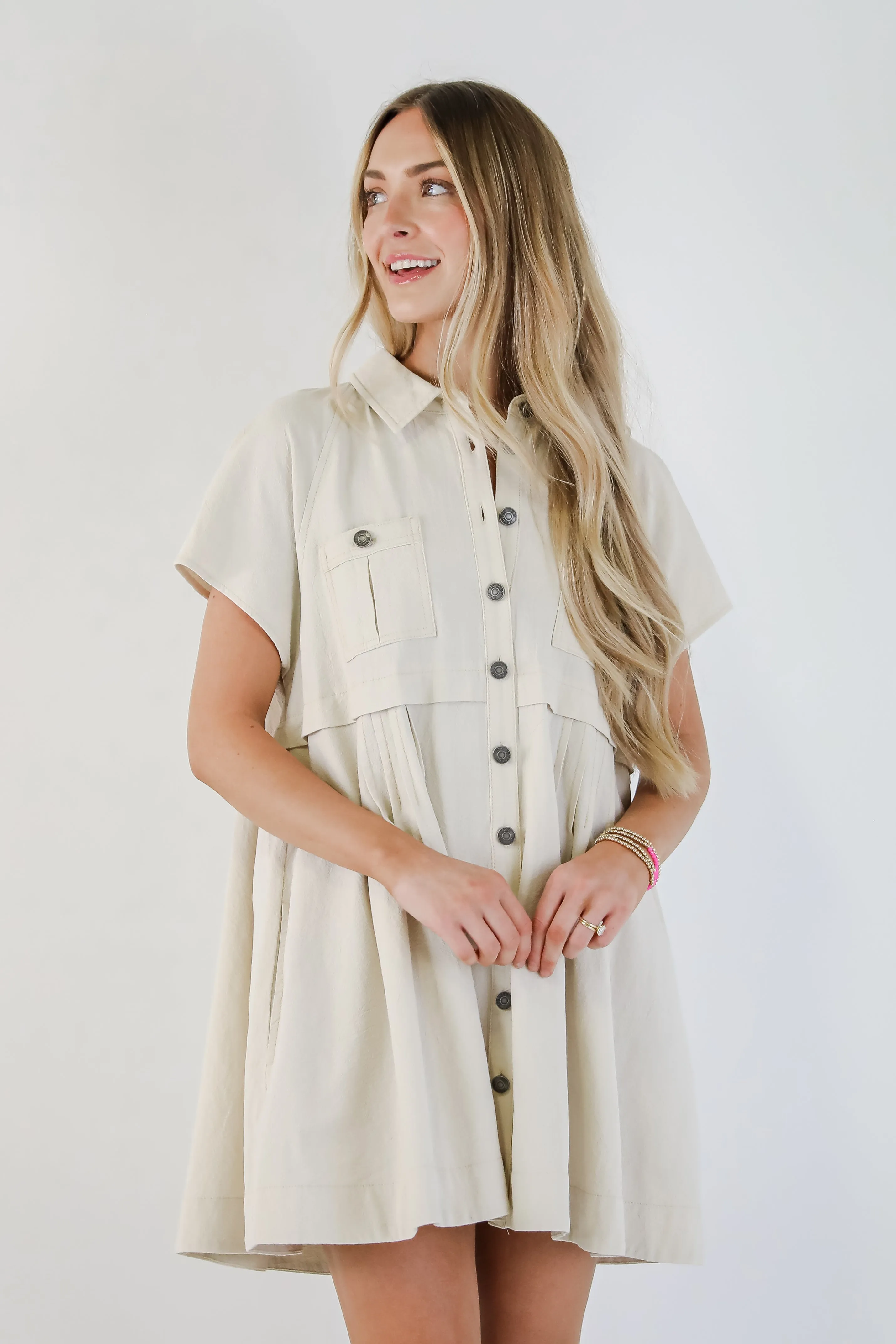 Lucky To Be Me Beige Babydoll Mini Dress