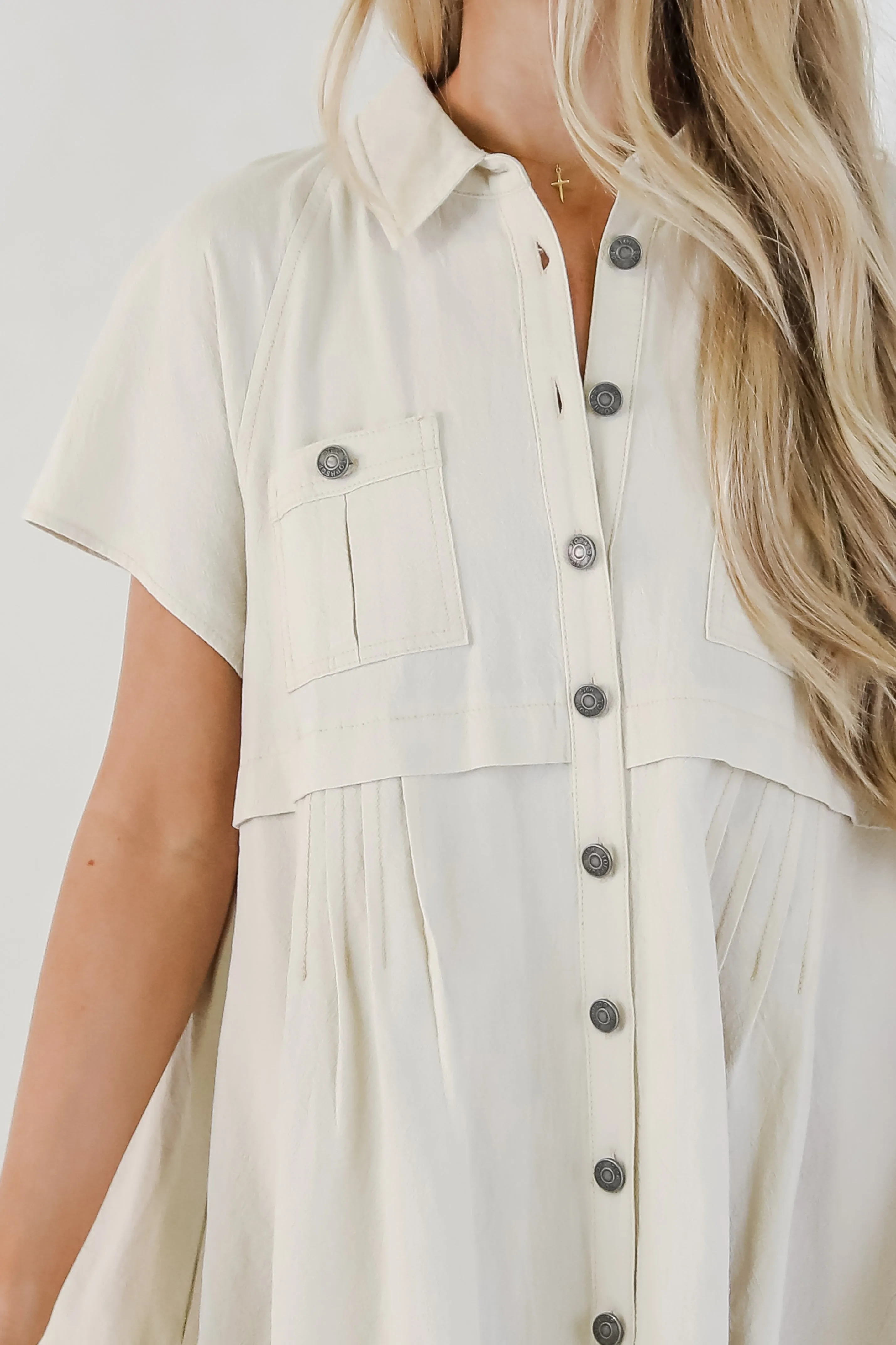 Lucky To Be Me Beige Babydoll Mini Dress