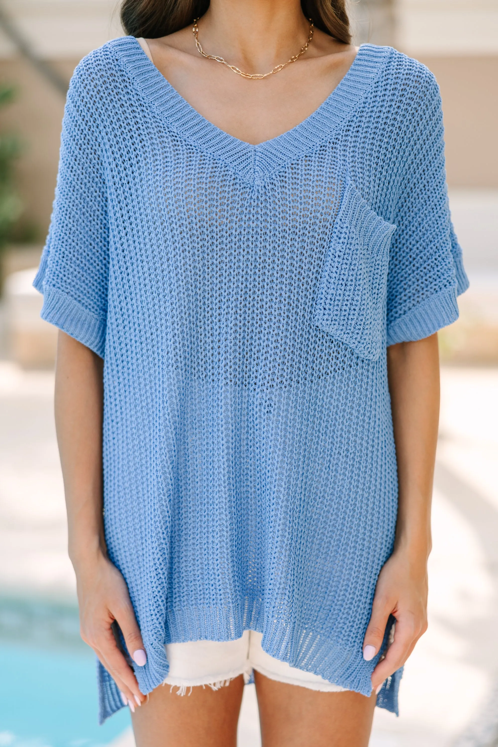Make It All Right Blue Short Sleeve Sweater