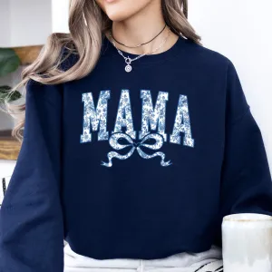 Mama Blue Floral Coquette Bow Sweatshirt