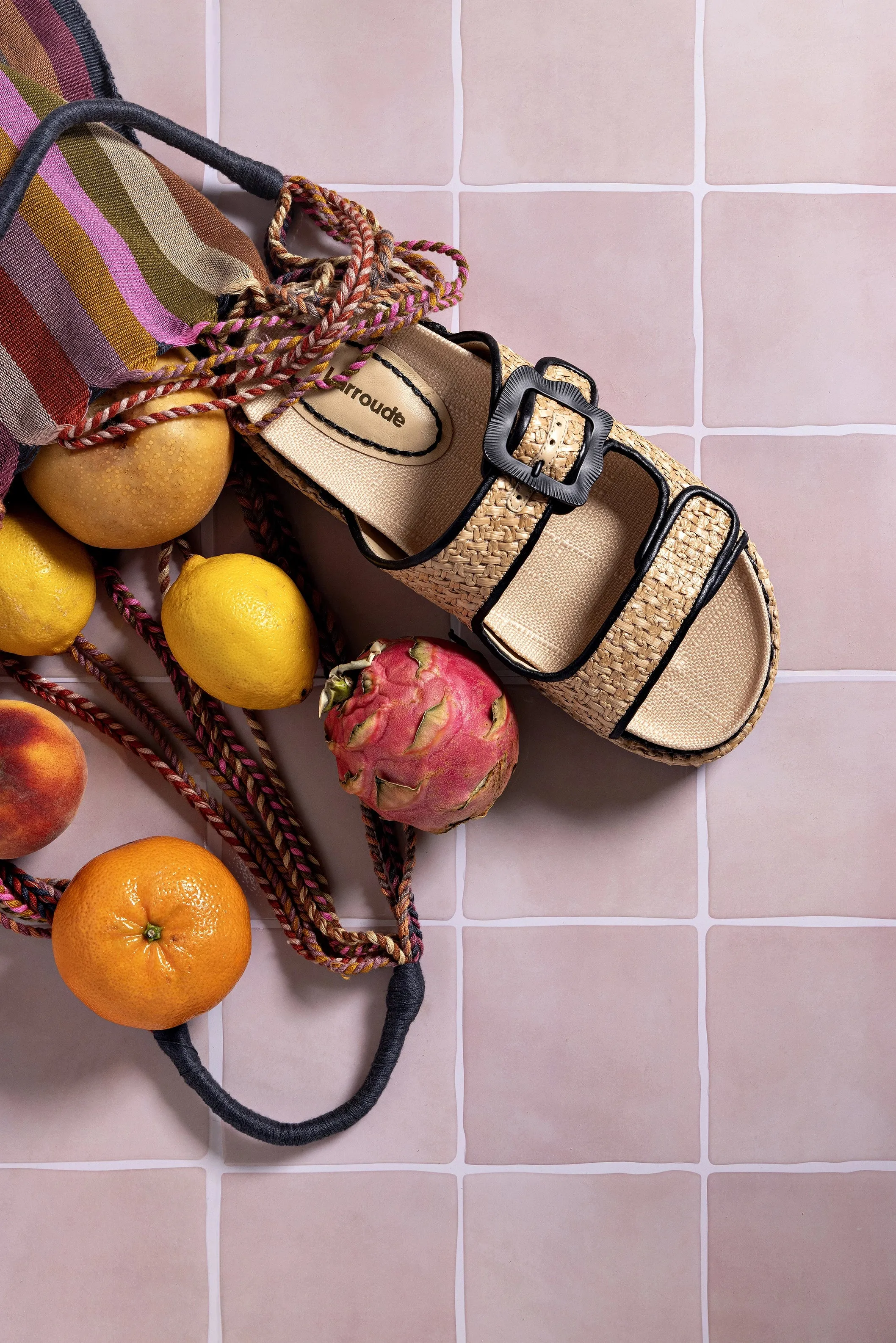 Maui Slide In Tapestry Natural Raffia and Black Trimming