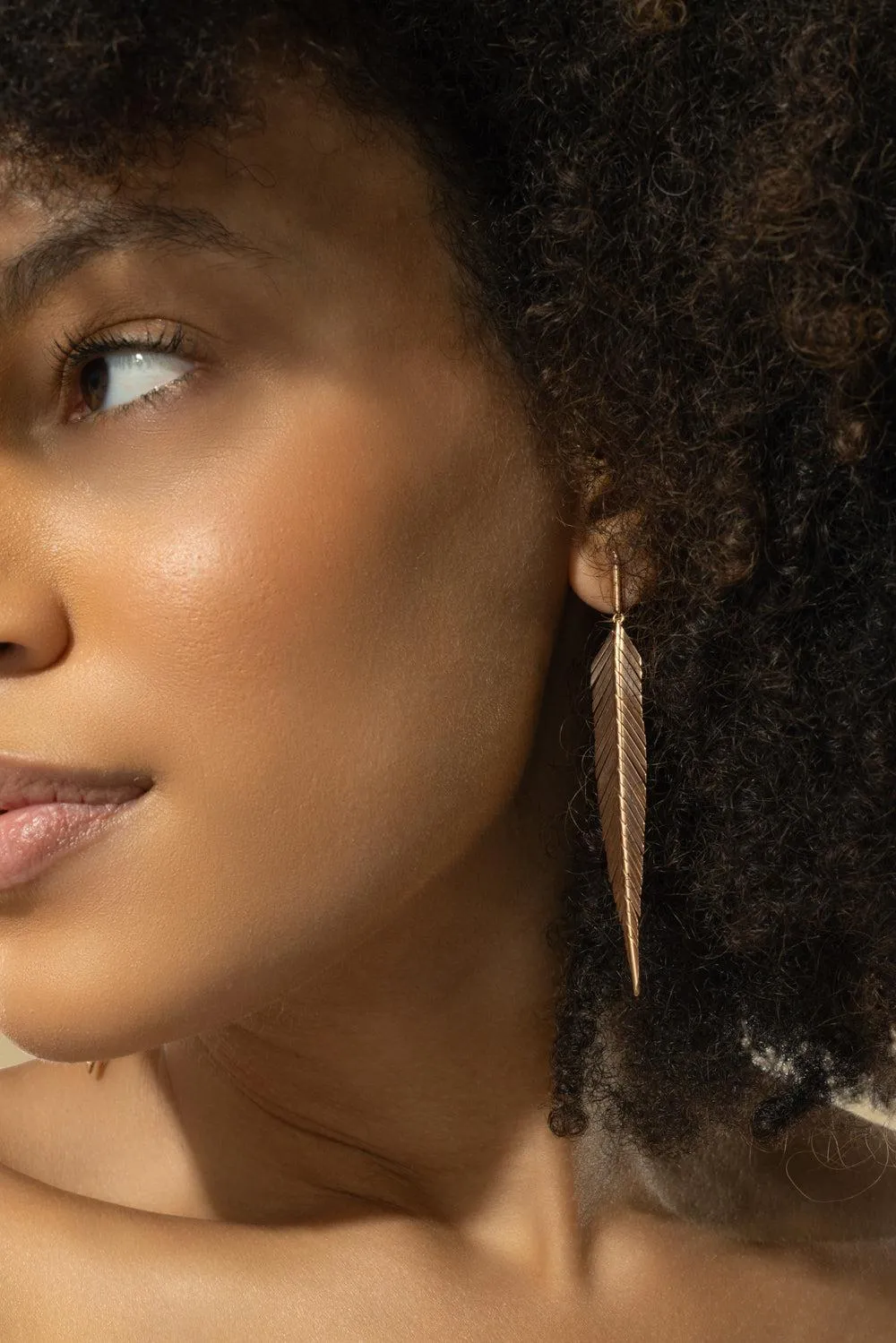 Medium Rose Gold Feather Drop Earrings