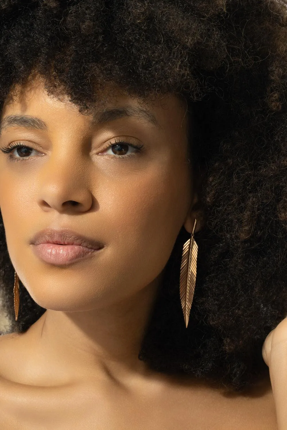 Medium Rose Gold Feather Drop Earrings