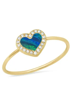 Mini Diamond and Opal Heart Ring