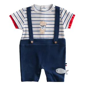 Navy Striped Sailor Bear Romper
