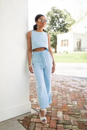 Never Giving Up Blue Linen Tank and Pants Set