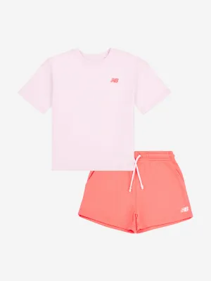 New Balance Girls Small Logo T-Shirt and Shorts Set in Pink