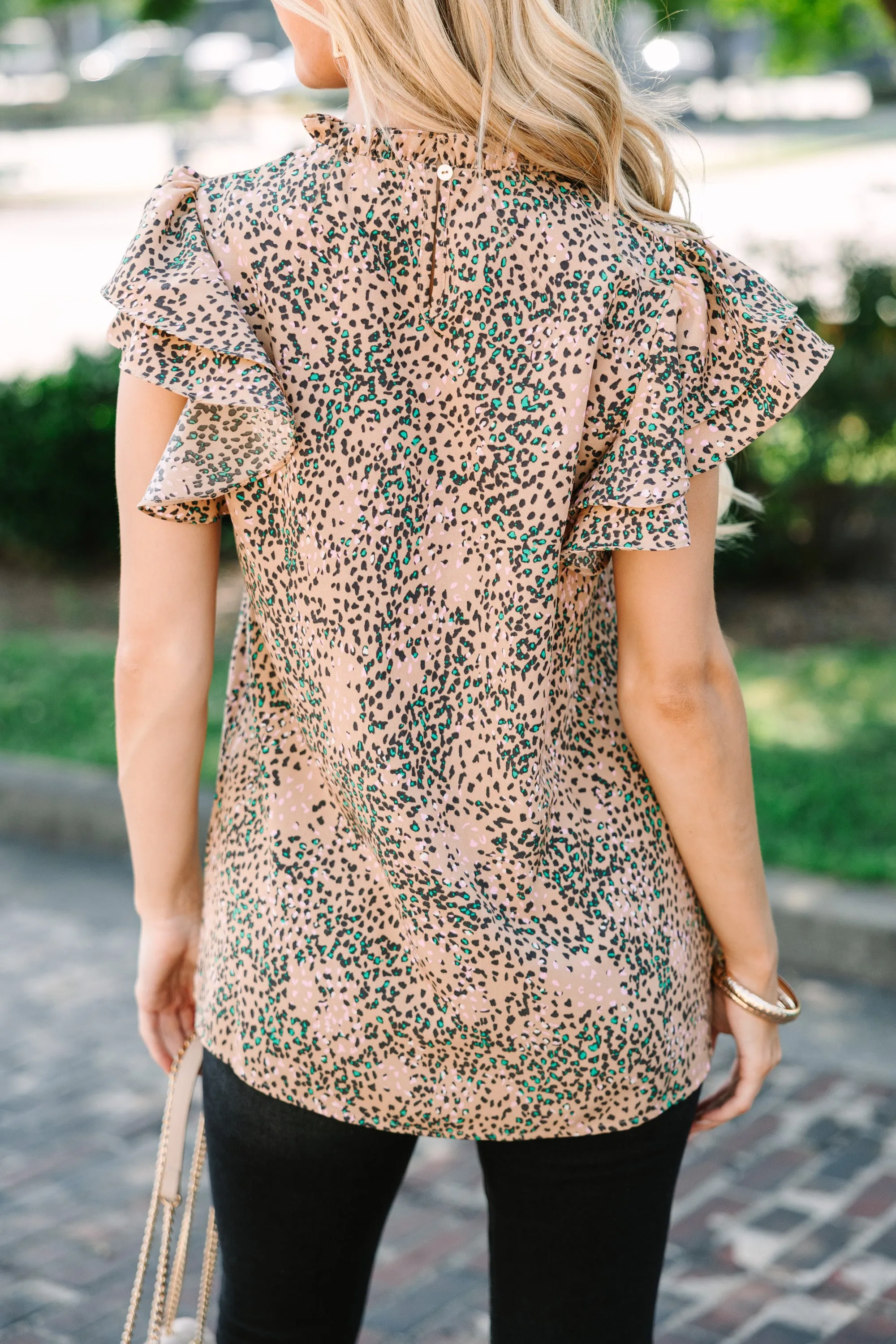 On My Heart Taupe Brown Leopard Print Blouse