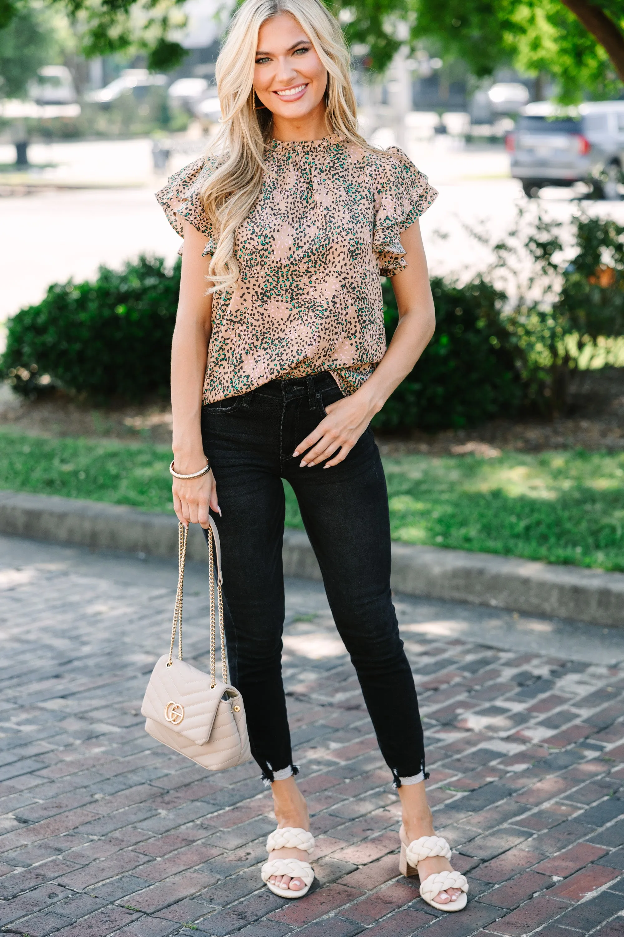 On My Heart Taupe Brown Leopard Print Blouse
