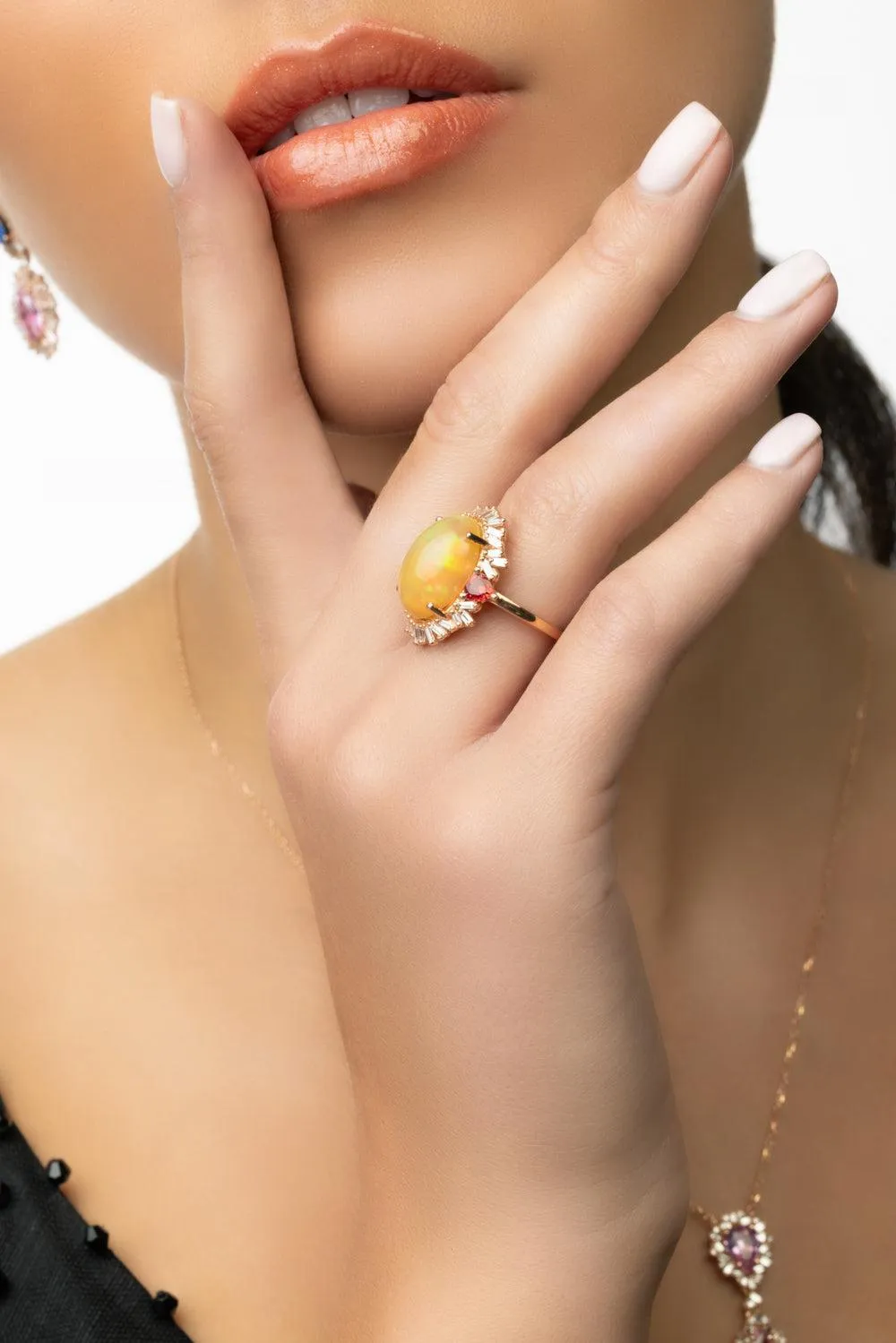 Oval Opal Diamond Portrait Ring