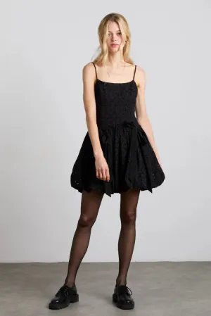 Penelope Embroidered Bubble Hem Dress - Black Broderie