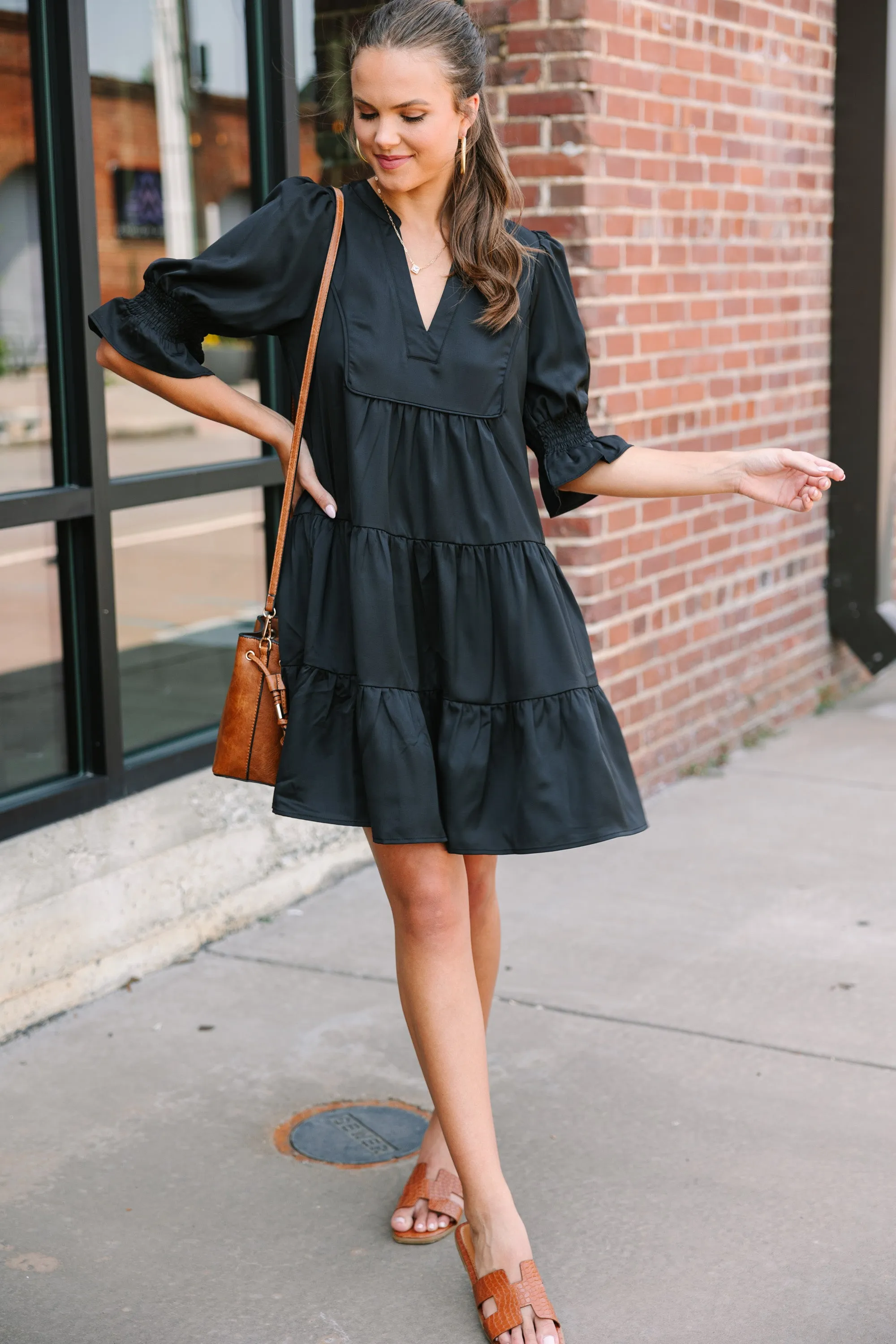 Pep In Your Step Black Tiered Babydoll Dress