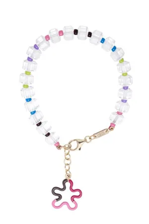 Pink and Black B Beaded Floral Bracelet