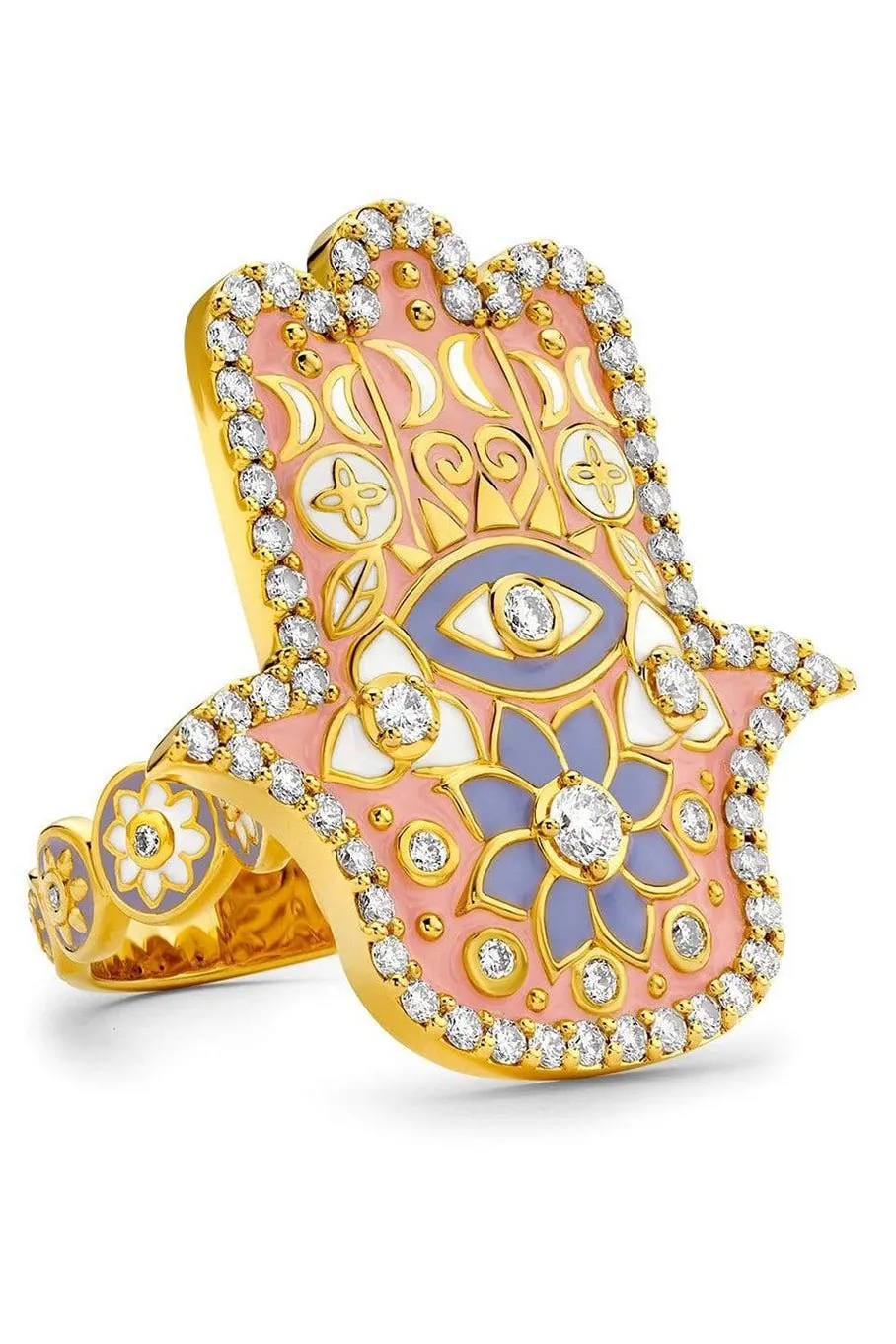 Pink Enamel Hamsa Ring
