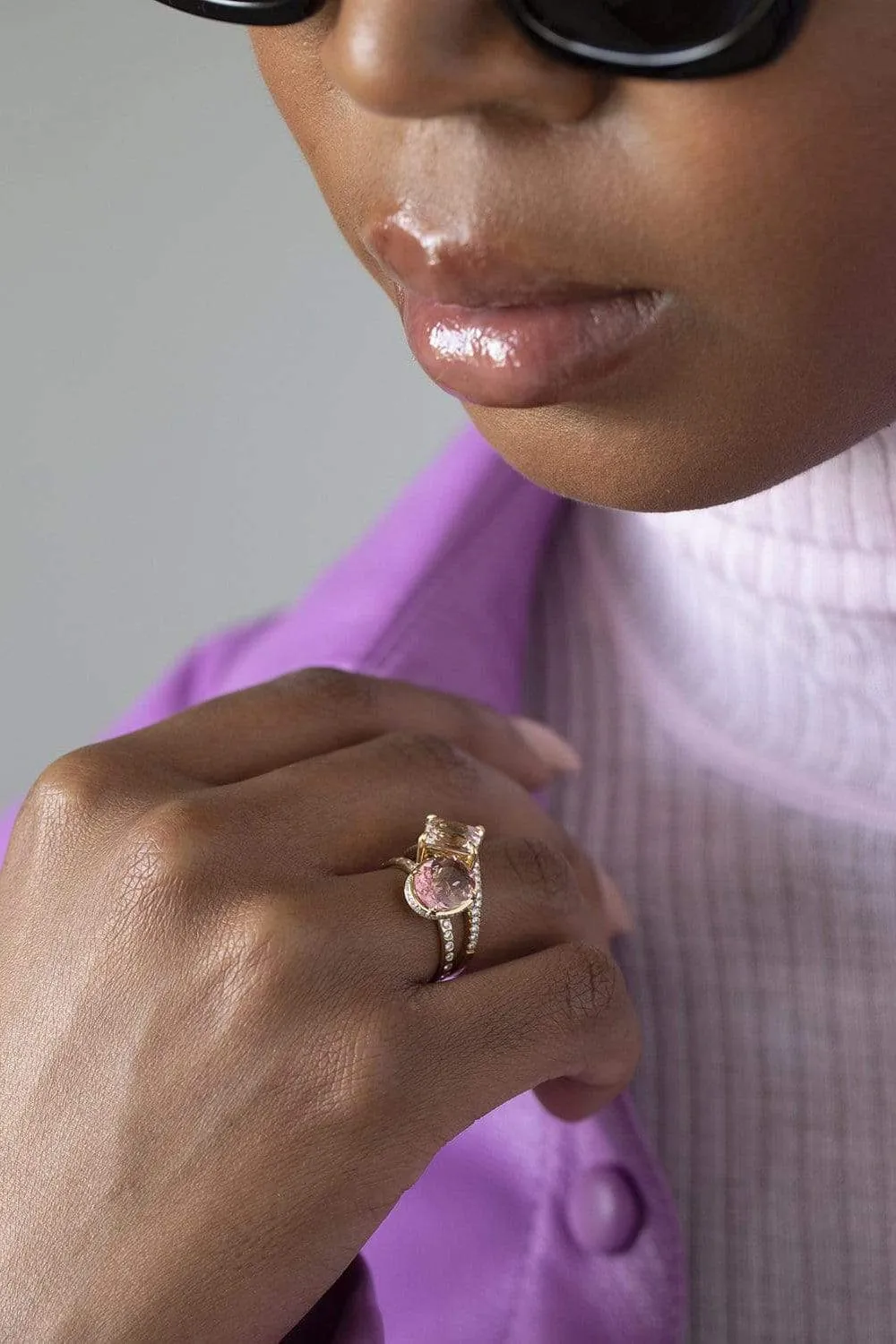 Pink Tourmaline Diamond Halo Ring