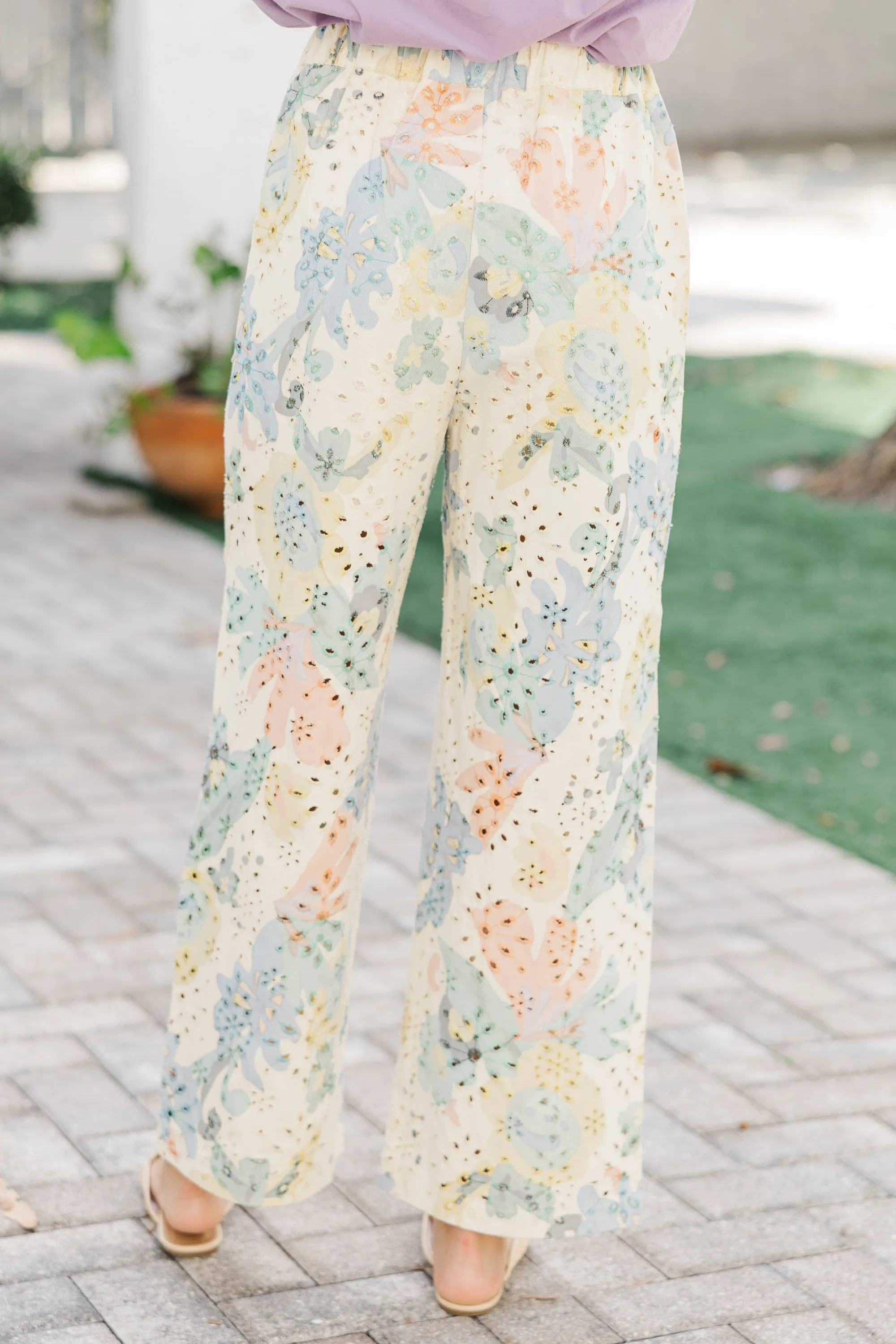 Pretty Petals Blue Eyelet Wide Leg Pants