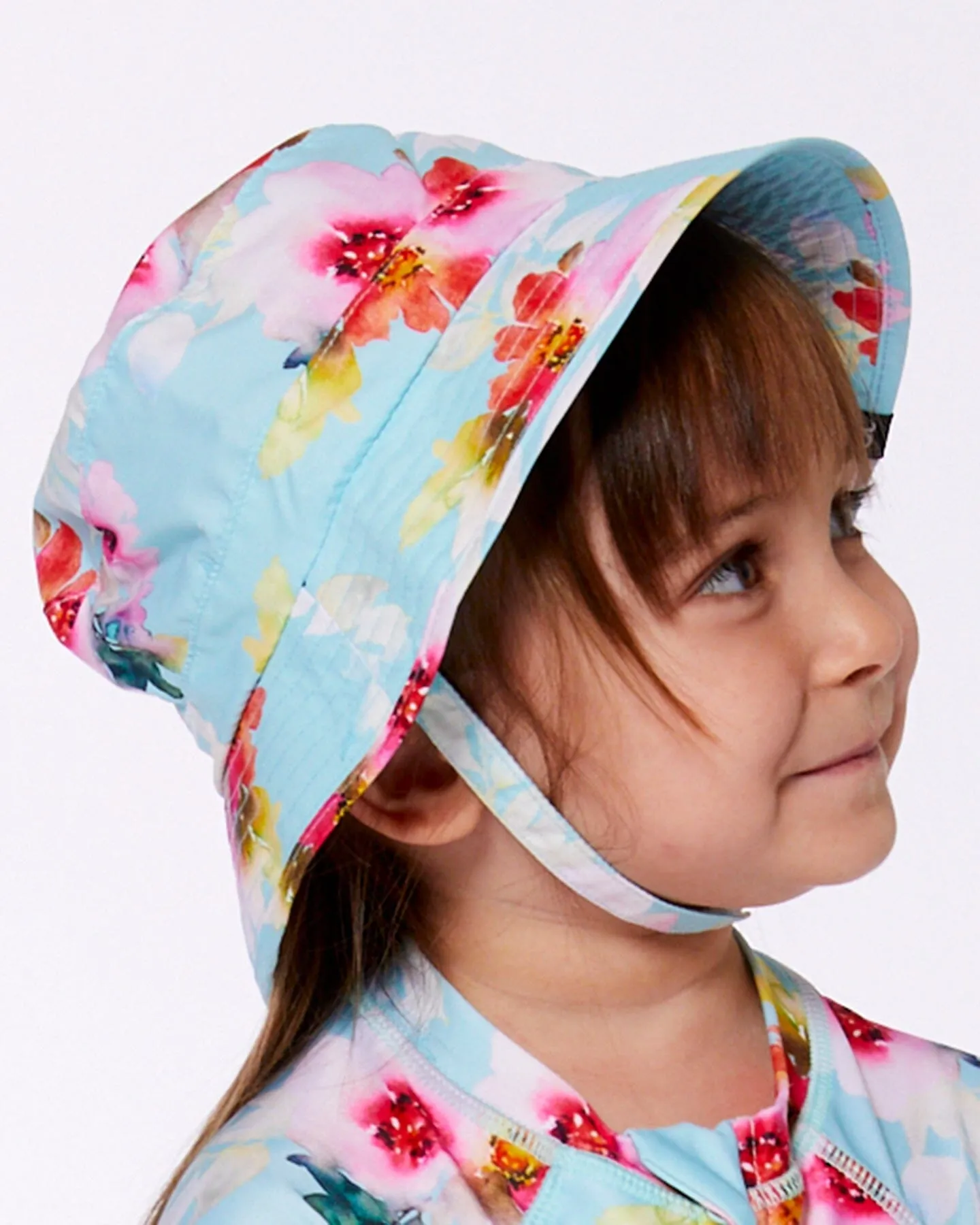 Printed Beach Sun Hat Turquoise And Pink Flowers