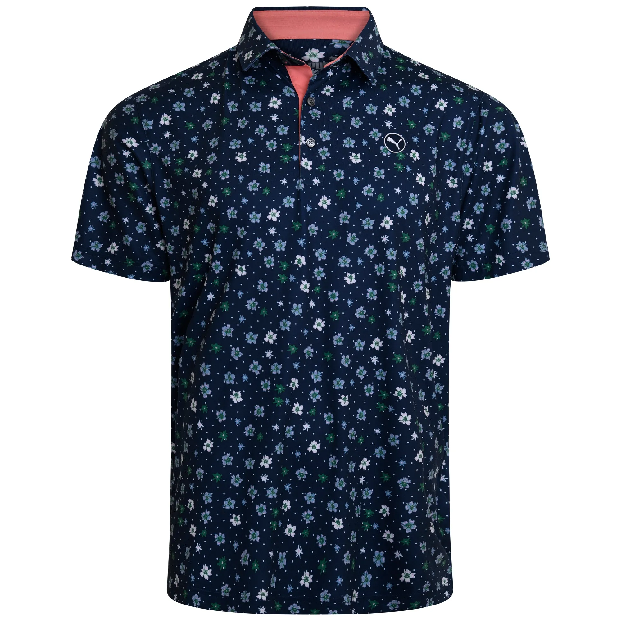 Puma Cloudspun Floral Polo Shirt - Deep Navy/Vine