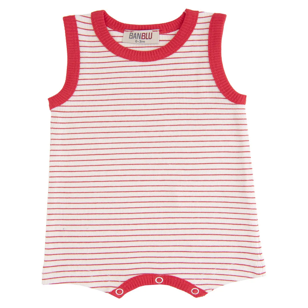 Red Striped Sleeveless Modal Romper